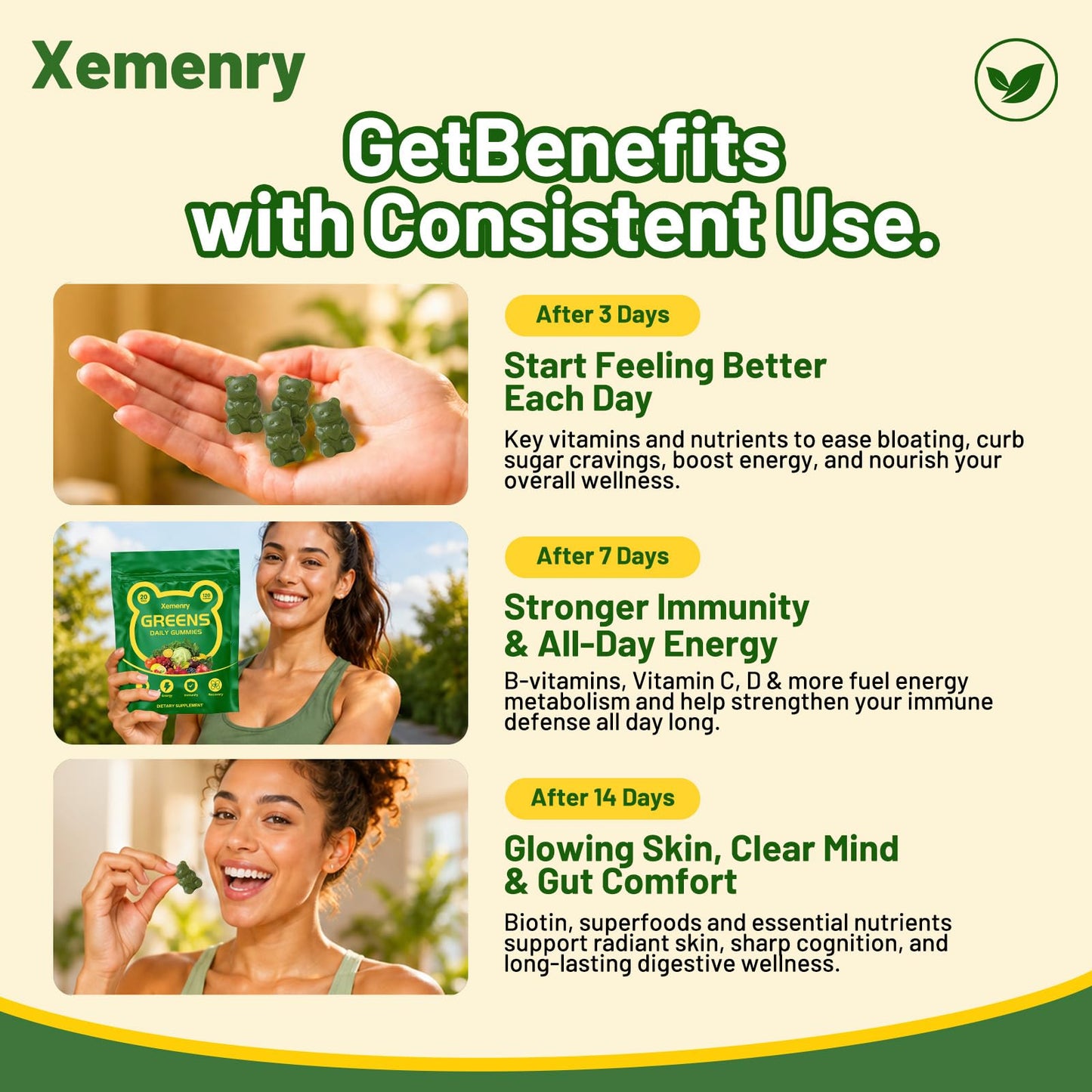 Xemenry Super Greens Multivitamin Gummies 120 Gummies
