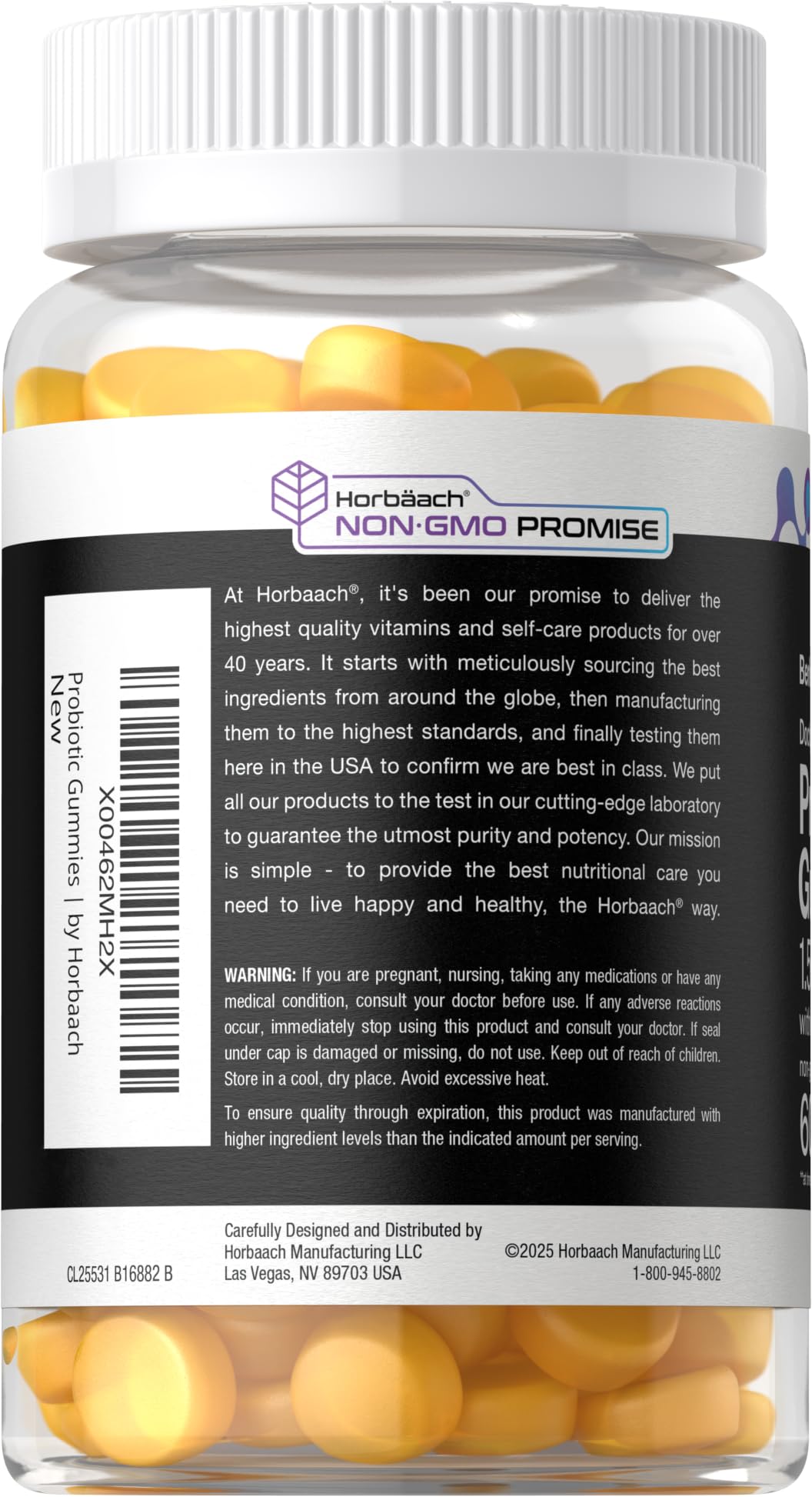 Horbäach Probiotic Gummies 1.5 Billion CFU, 60 Count