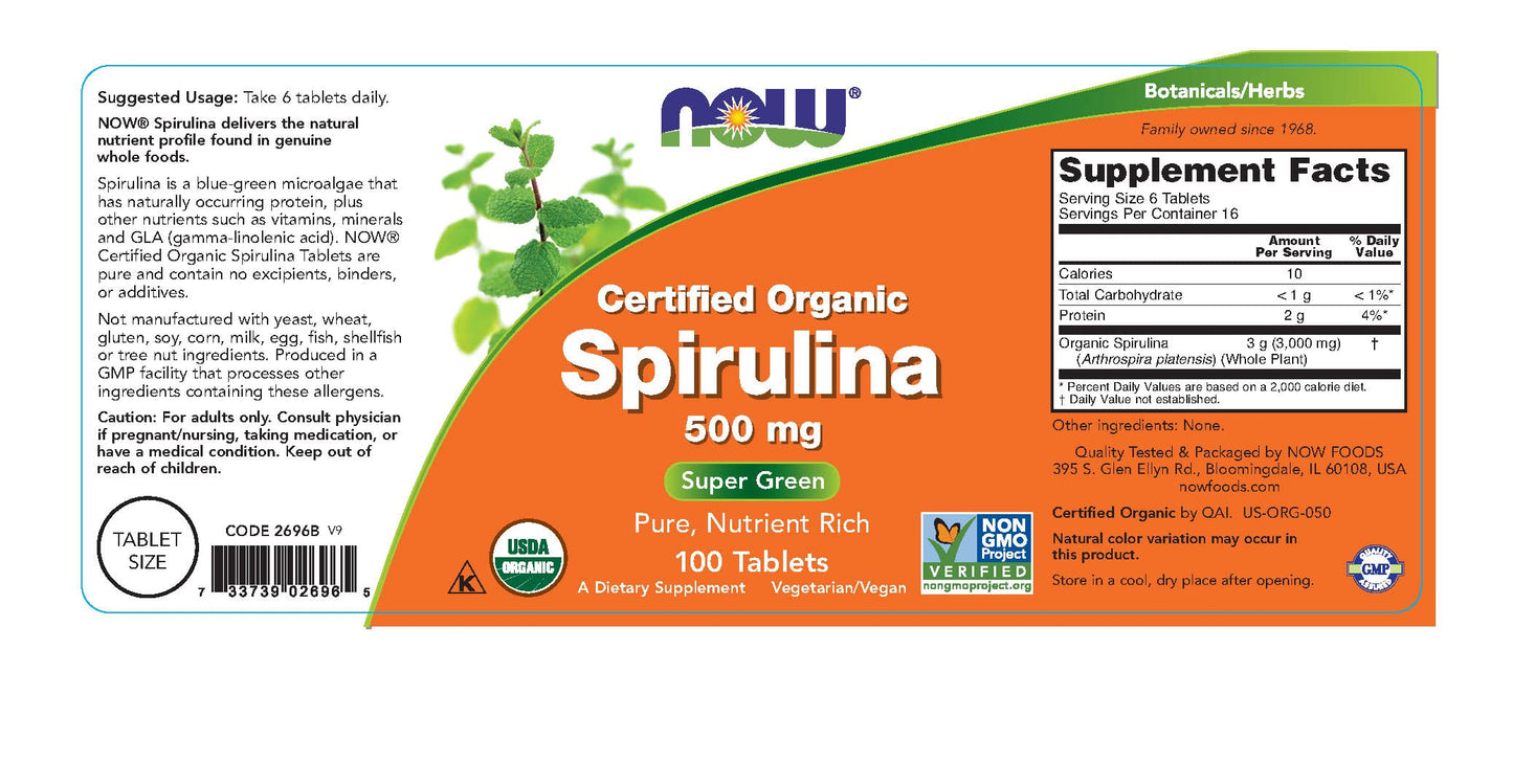 NOW Foods Spirulina 500 mg Capsule, 3 Pack