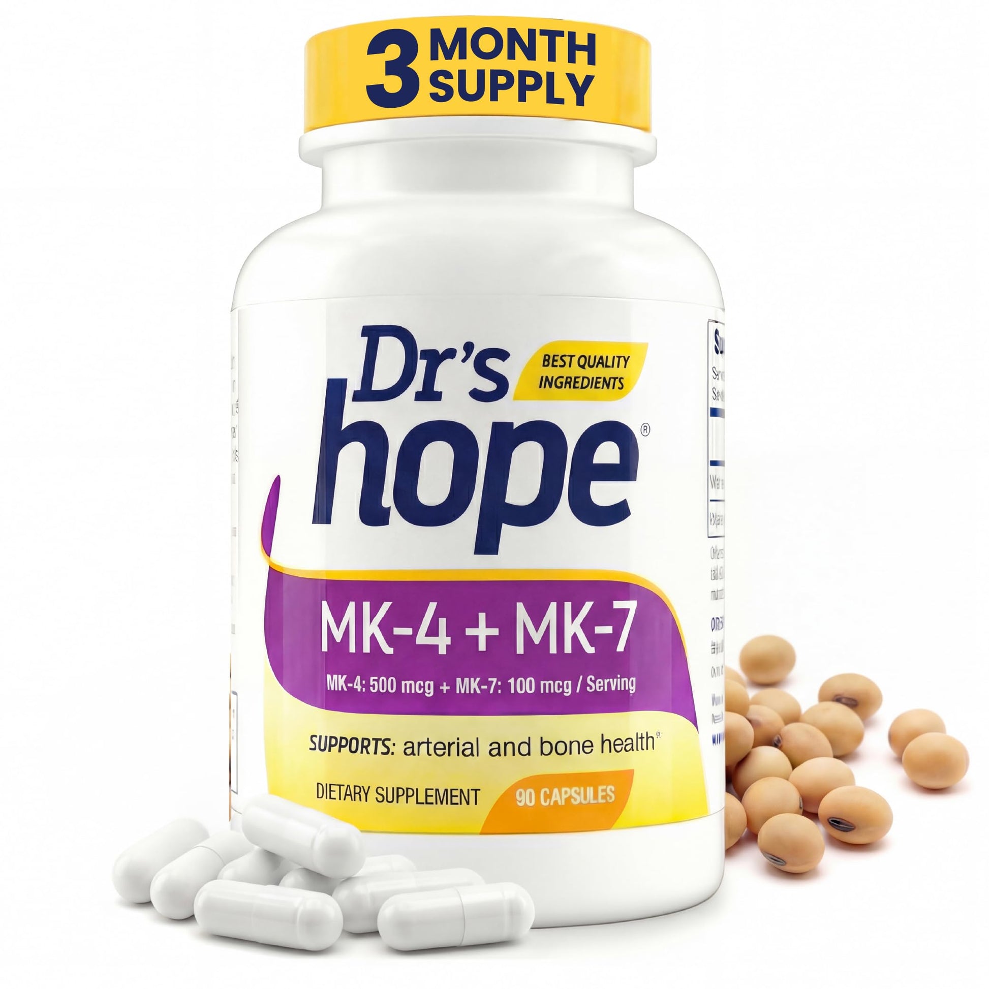 Dr’s Hope Vitamin K2 MK4 & MK7 600 mcg High Potency Dual Action Capsules, 90 Count