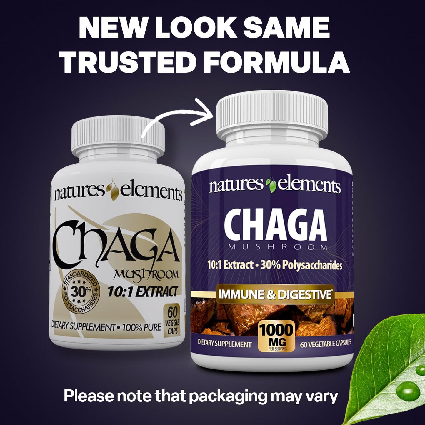 Natures Elements Chaga Mushroom – 10:1 Standardized Extract with 30% Polysaccharides – 1,000mg Per Serving – 60 Veggie Capsules – Supports Immune Health, Non-GMO, Gluten-Free