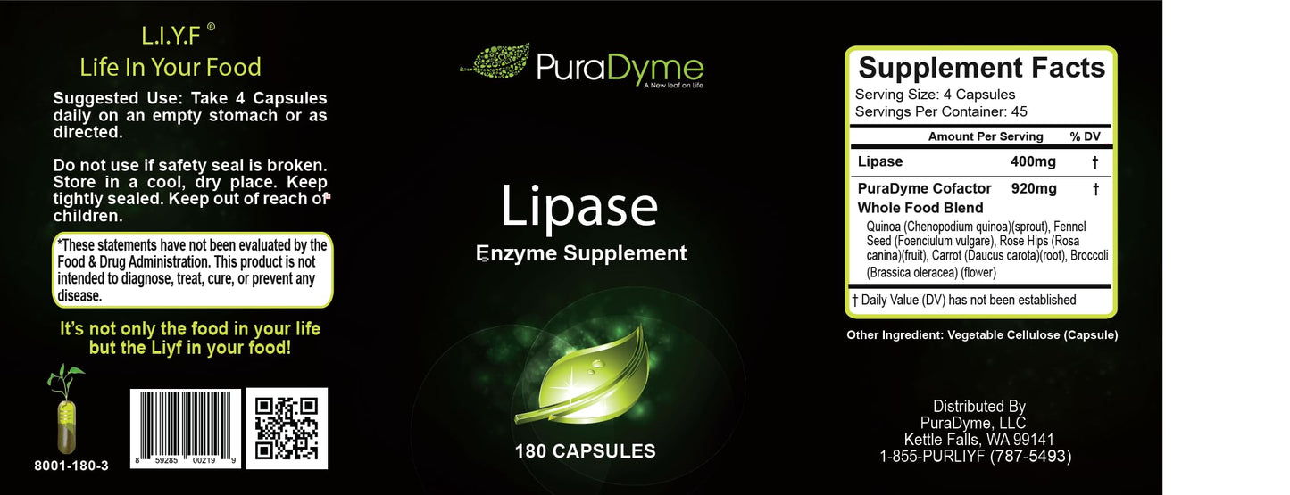 PuraDyme Lipase Enzyme Capsule 180 Capsules