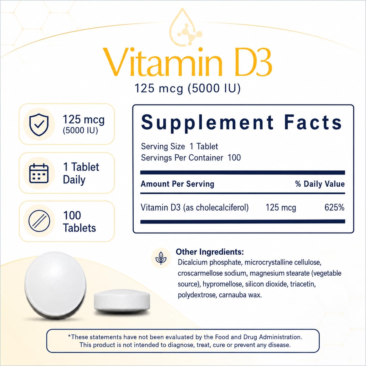Nature's Blend Vitamin D3 5000 IU 125 mcg Tablet, 100 Tablets