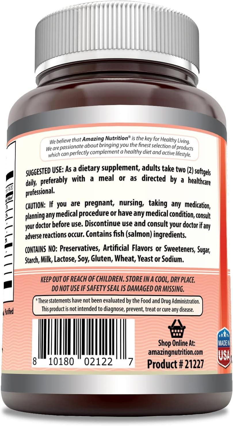 Amazing Nutrition Amazing Omega Wild Alaskan Salmon Oil 2000 Mg Supplement Softgel 1