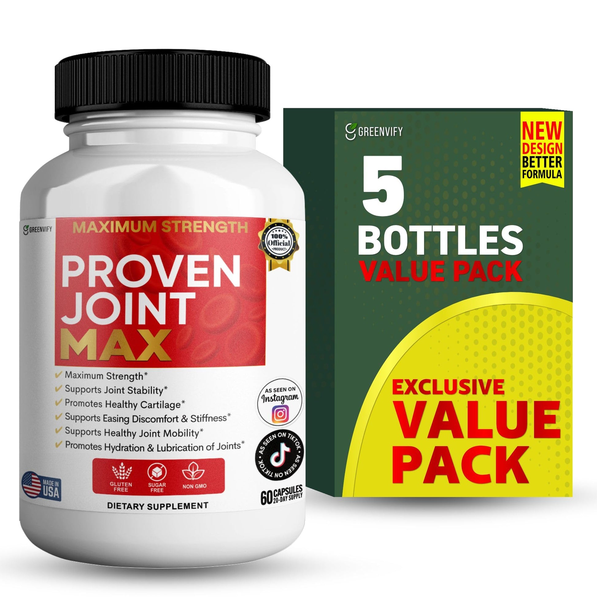 GREENVIFY Maximum Strength Joint Max Glucosamine Chondroitin Complex for Mobility Capsules, 60 Capsules