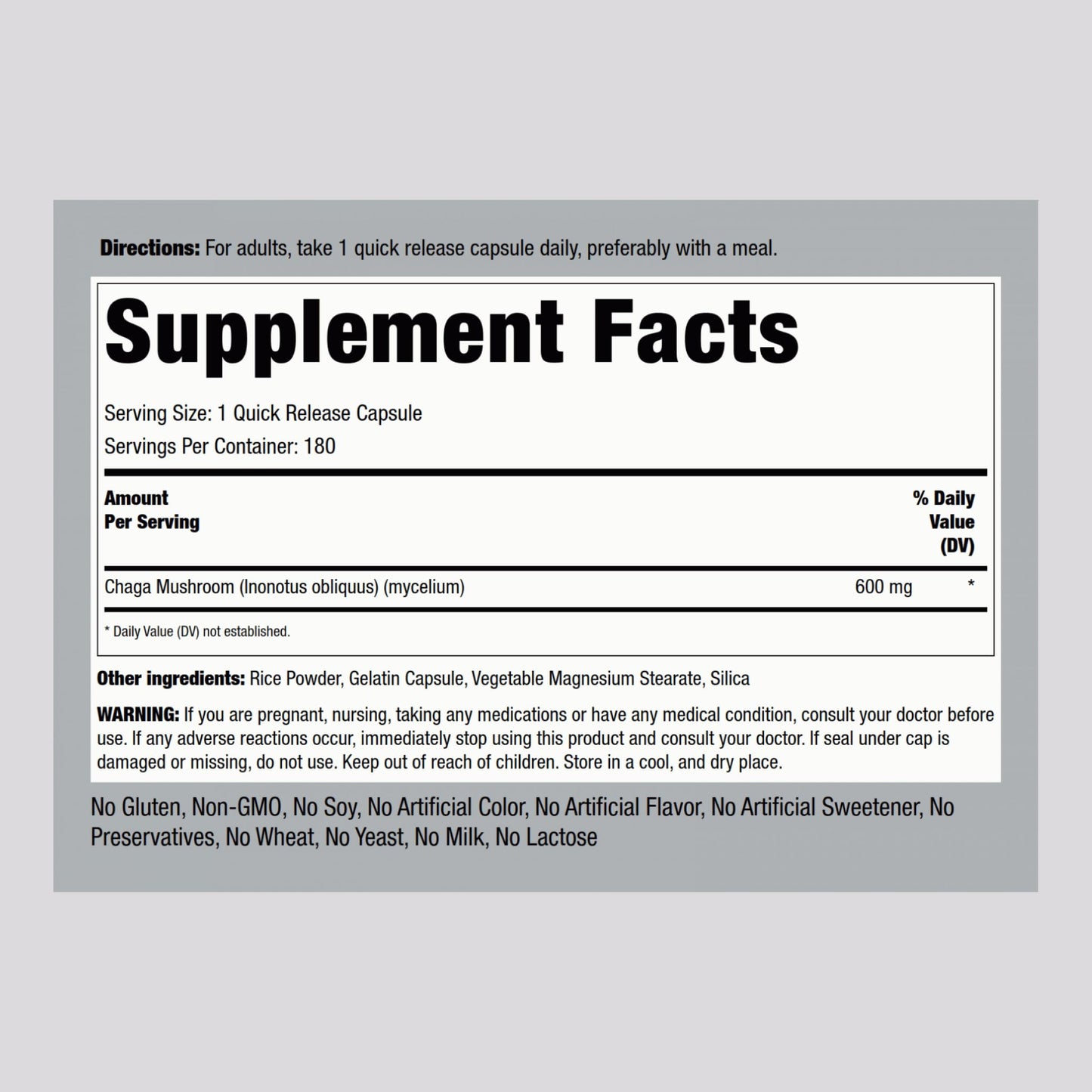 Piping Rock Chaga Mushroom Capsules 180 Count