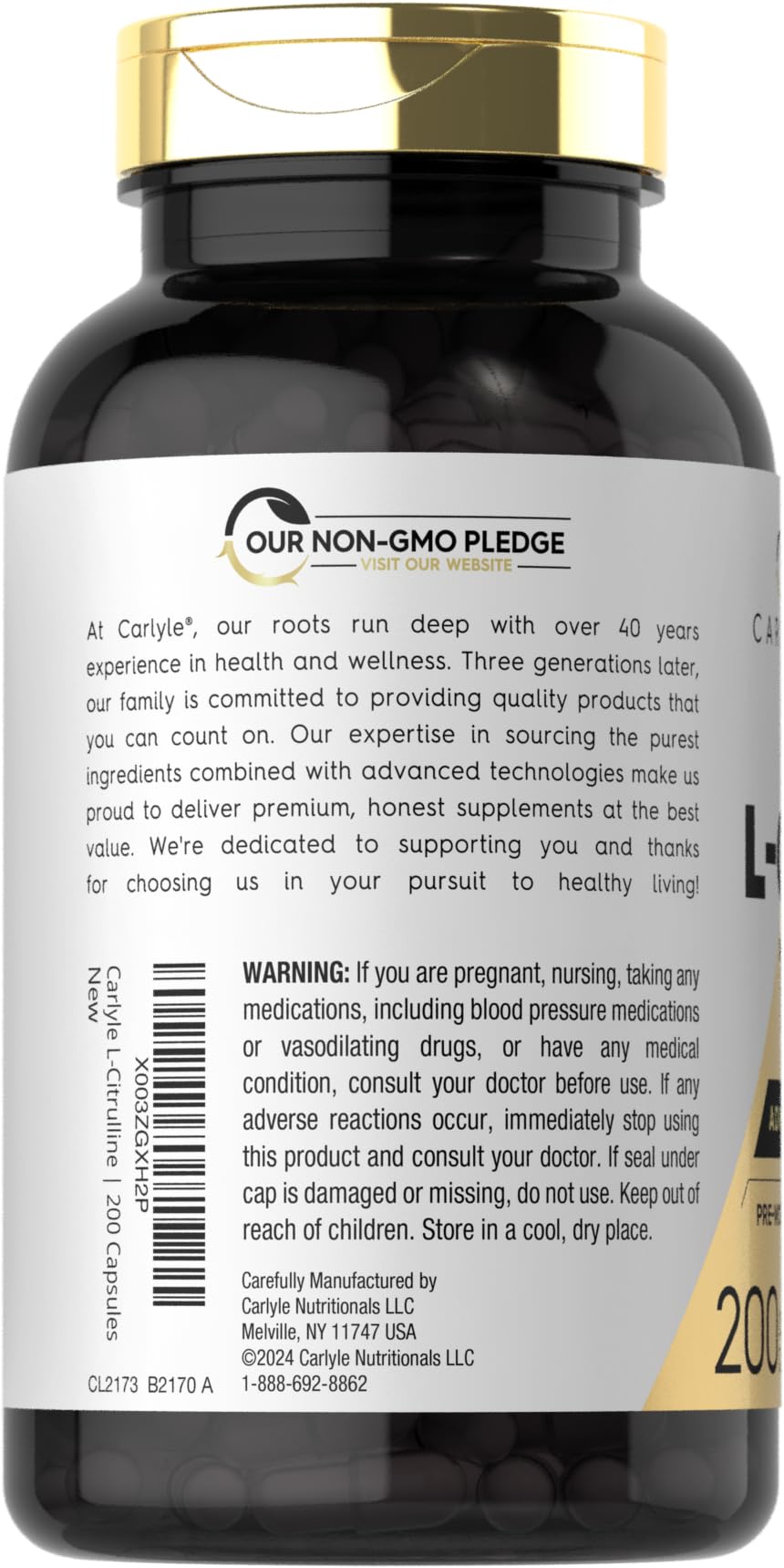 Carlyle L Citrulline 1600mg Capsules, 200 Count