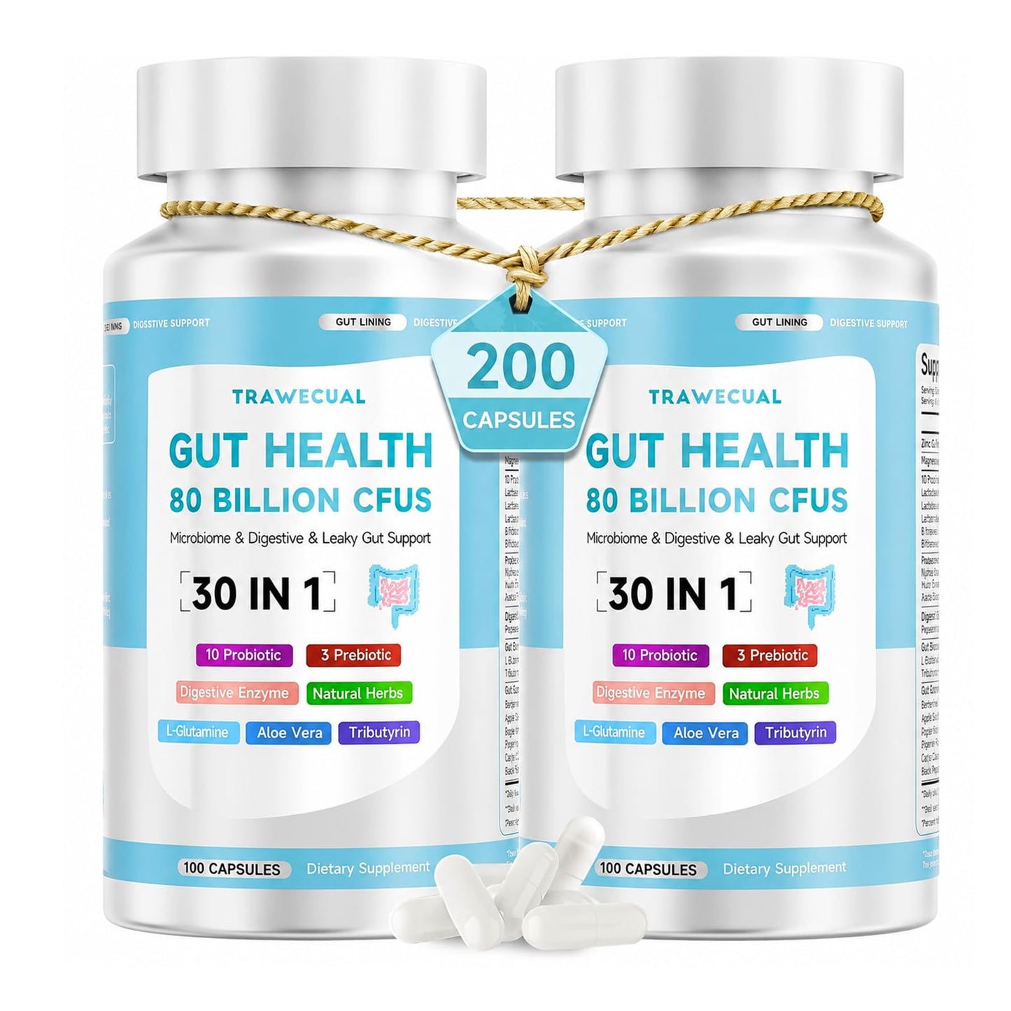 Trawecual Gut Health Capsule Supplement, 200 Capsules
