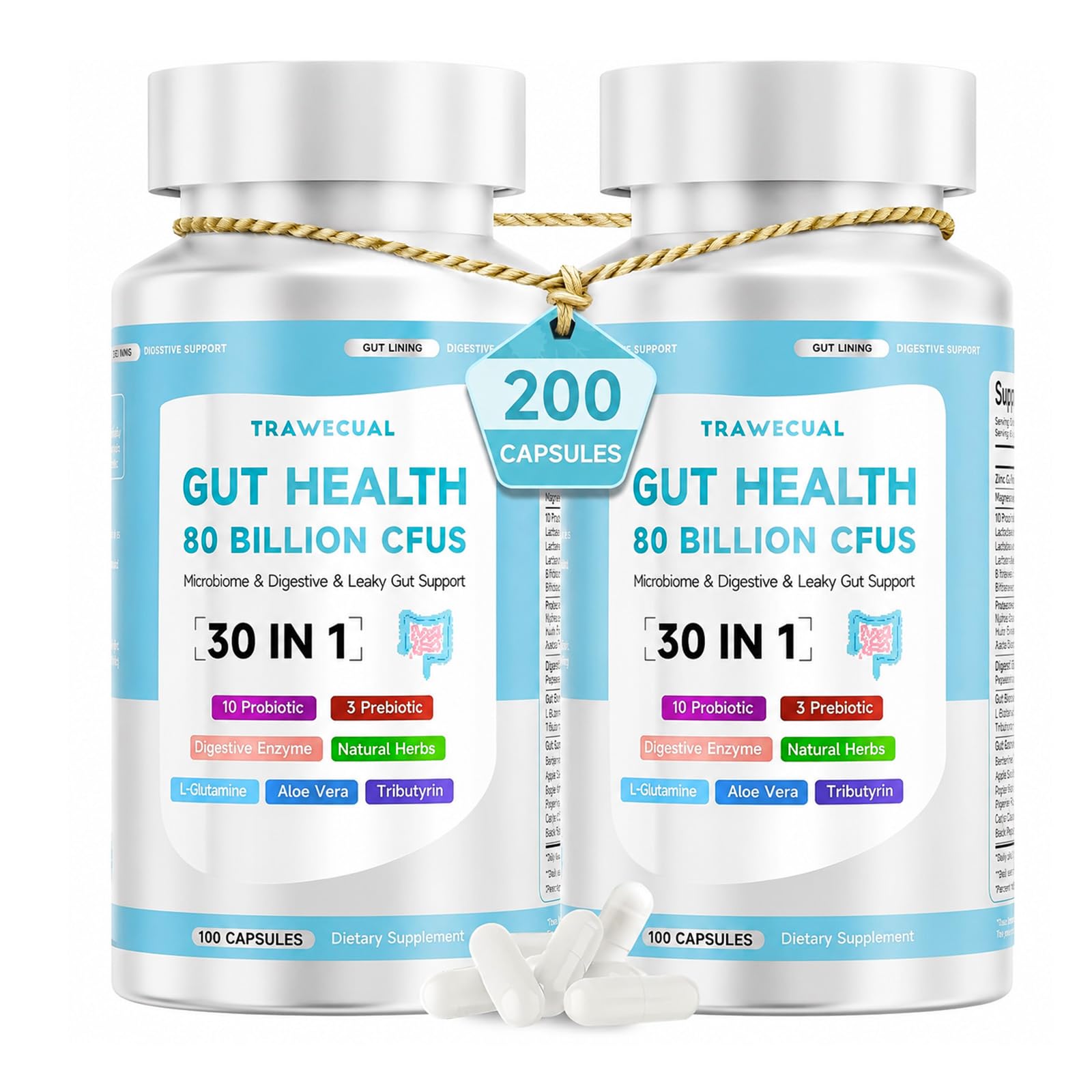 Trawecual Gut Health Capsule Supplement, 200 Capsules