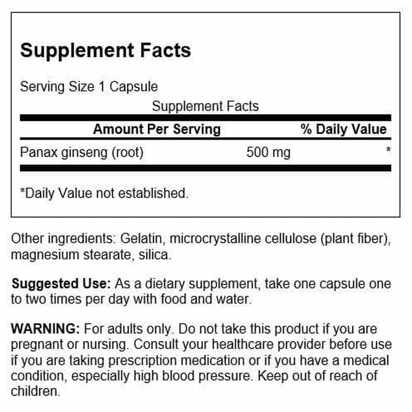 Swanson Korean Ginseng 500 Milligrams Capsule 100 Capsules