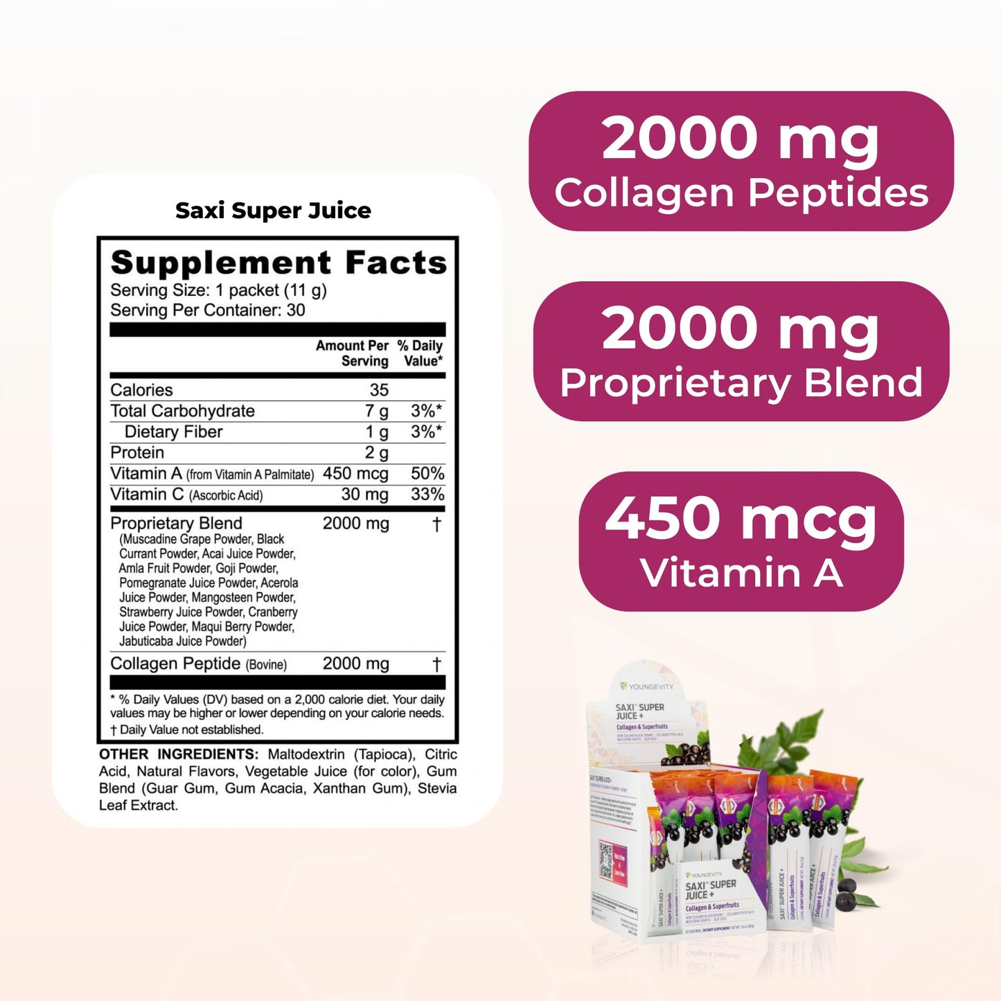 Youngevity SaXi Super Juice+ Collagen & Superfruits with New Zealand Blackcurrant Powder 1.16 oz