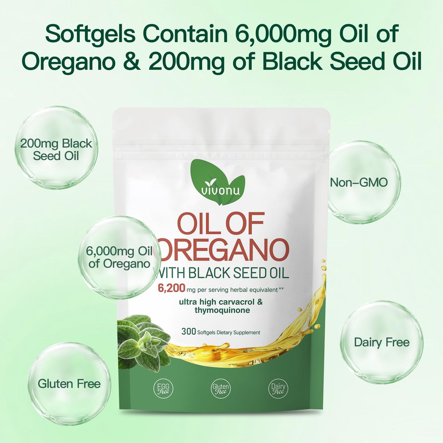 VivoNu Oil of Oregano with Black Seed Oil Capsules, 600 Count
