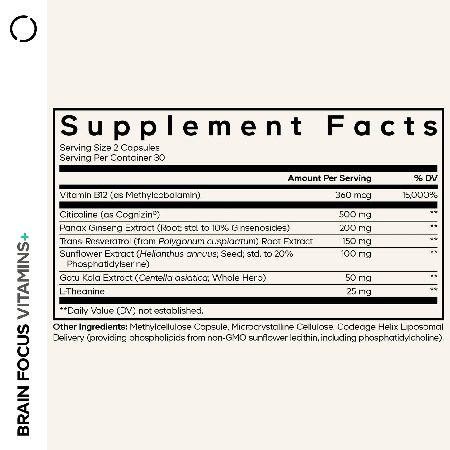 Codeage Brain Focus Vitamins+ Citicoline Cognizin Ginseng 60 Capsules