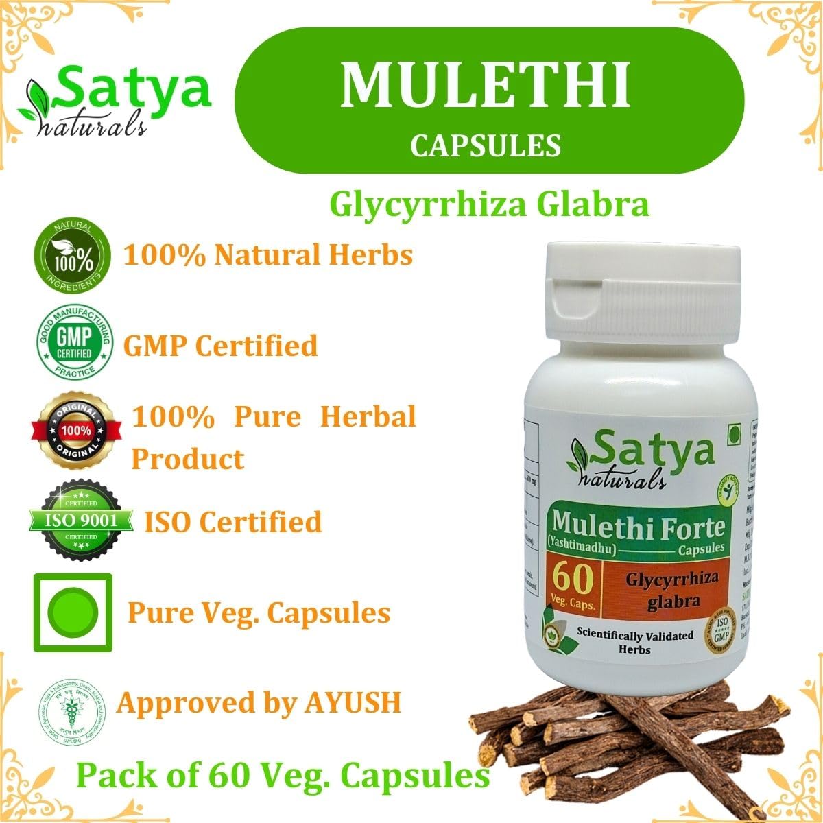 Satya Naturals Mulethi Forte Capsules 500 mg, 60 Count