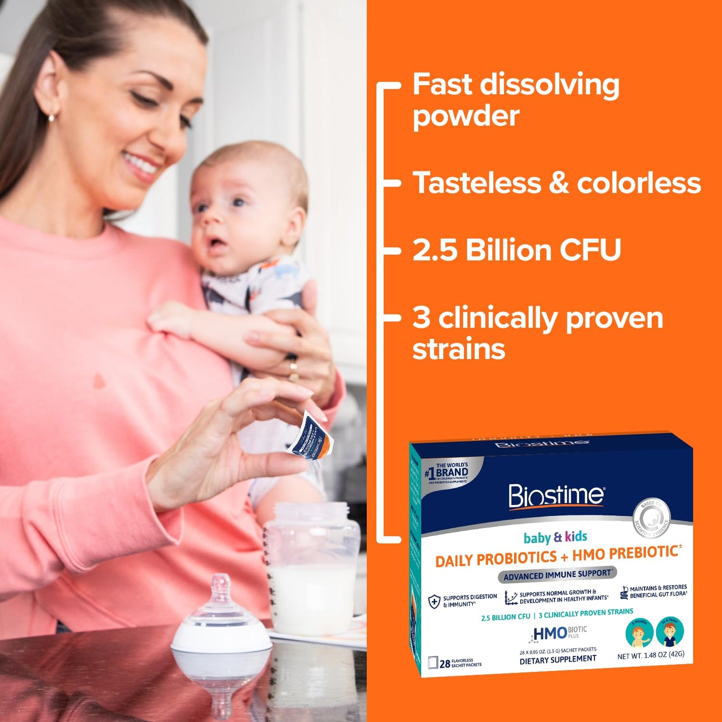 Biostime Baby Probiotic for Kids with HMO & Prebiotic Fiber Powder 1.58 Ounce