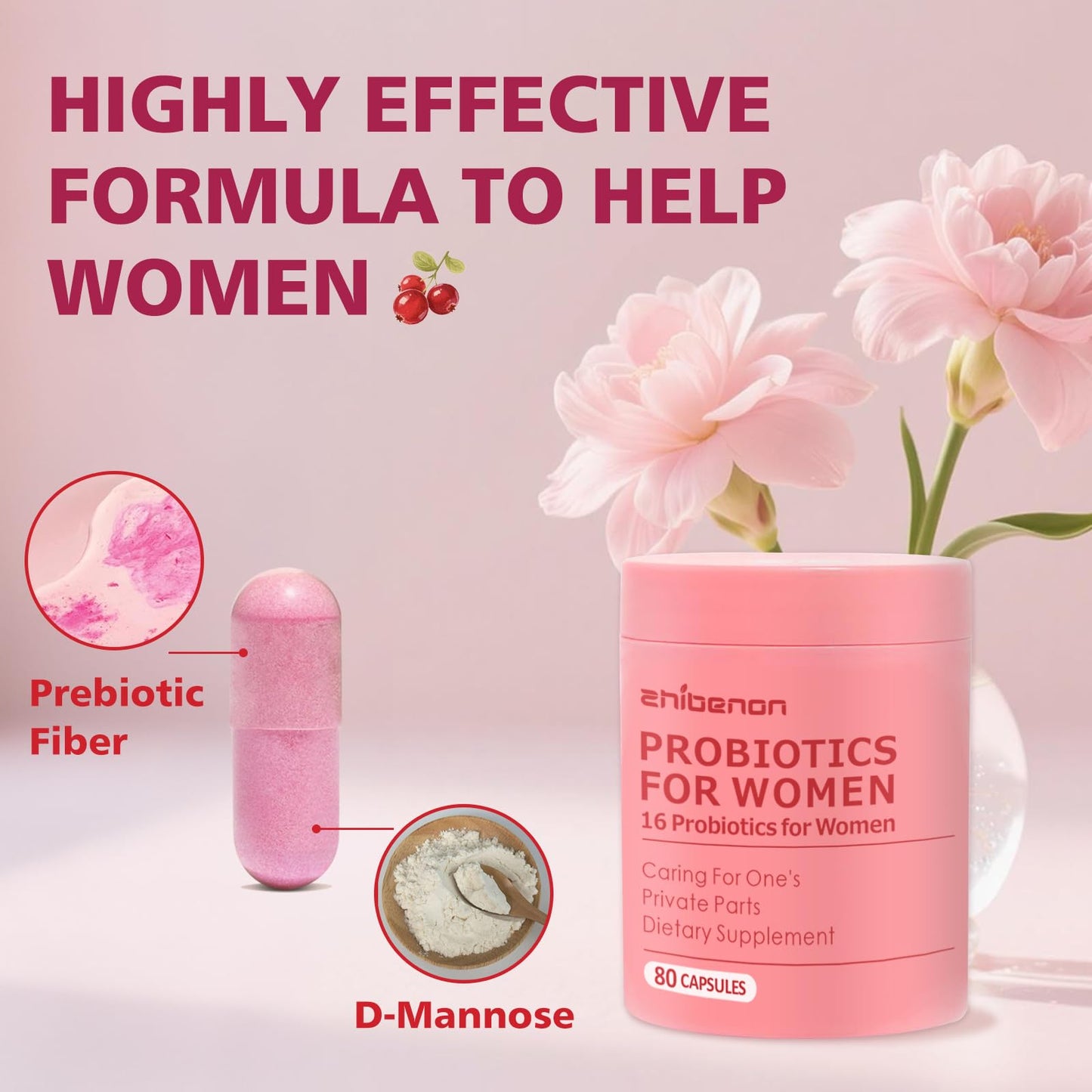 Zhibenon Premium Vaginal Probiotics – pH Balance with Prebiotics & Lactobacillus Probiotic Blend Capsule, 80 Count