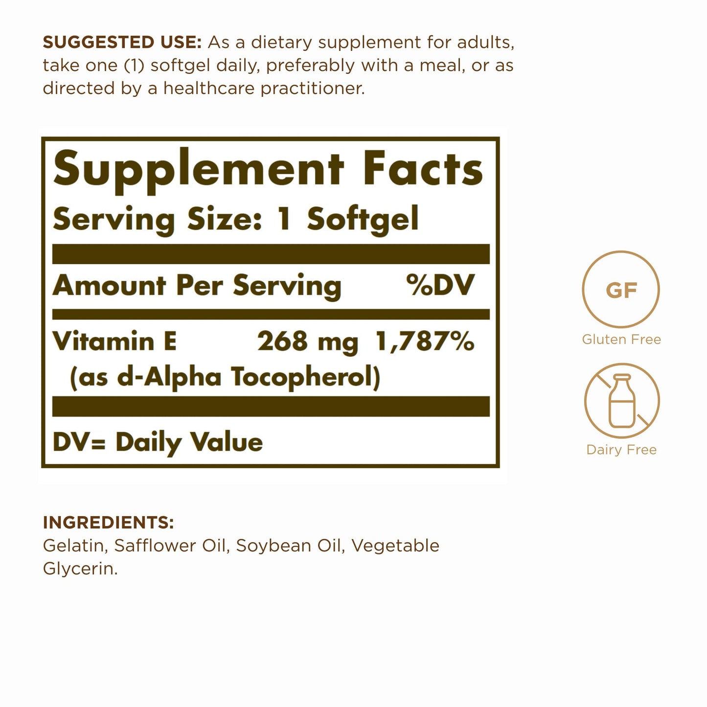 Solgar Vitamin E Softgels 268 mg (400 IU), 100 Softgels