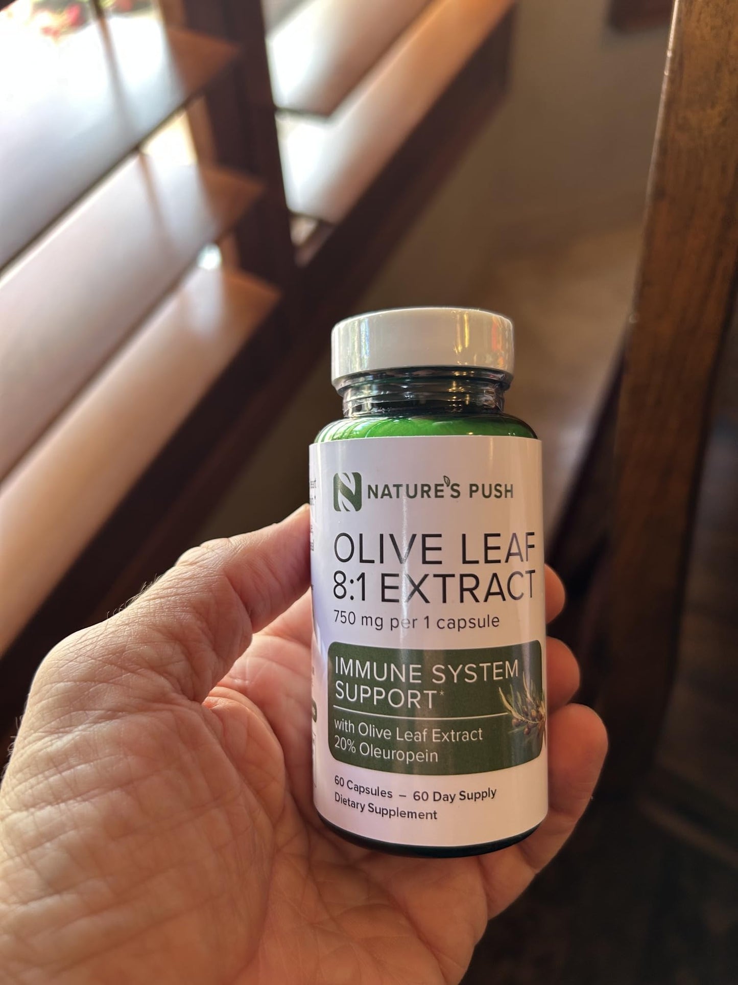 Nature's Push Super Potent 750mg Capsule with Olive Leaf 8:1 Extract 20% Oleuropein for Immune System, Skin, and Heart Health Support, Vegan, Non-GMO, USA cGMP Gluten Free, 60 Capsules