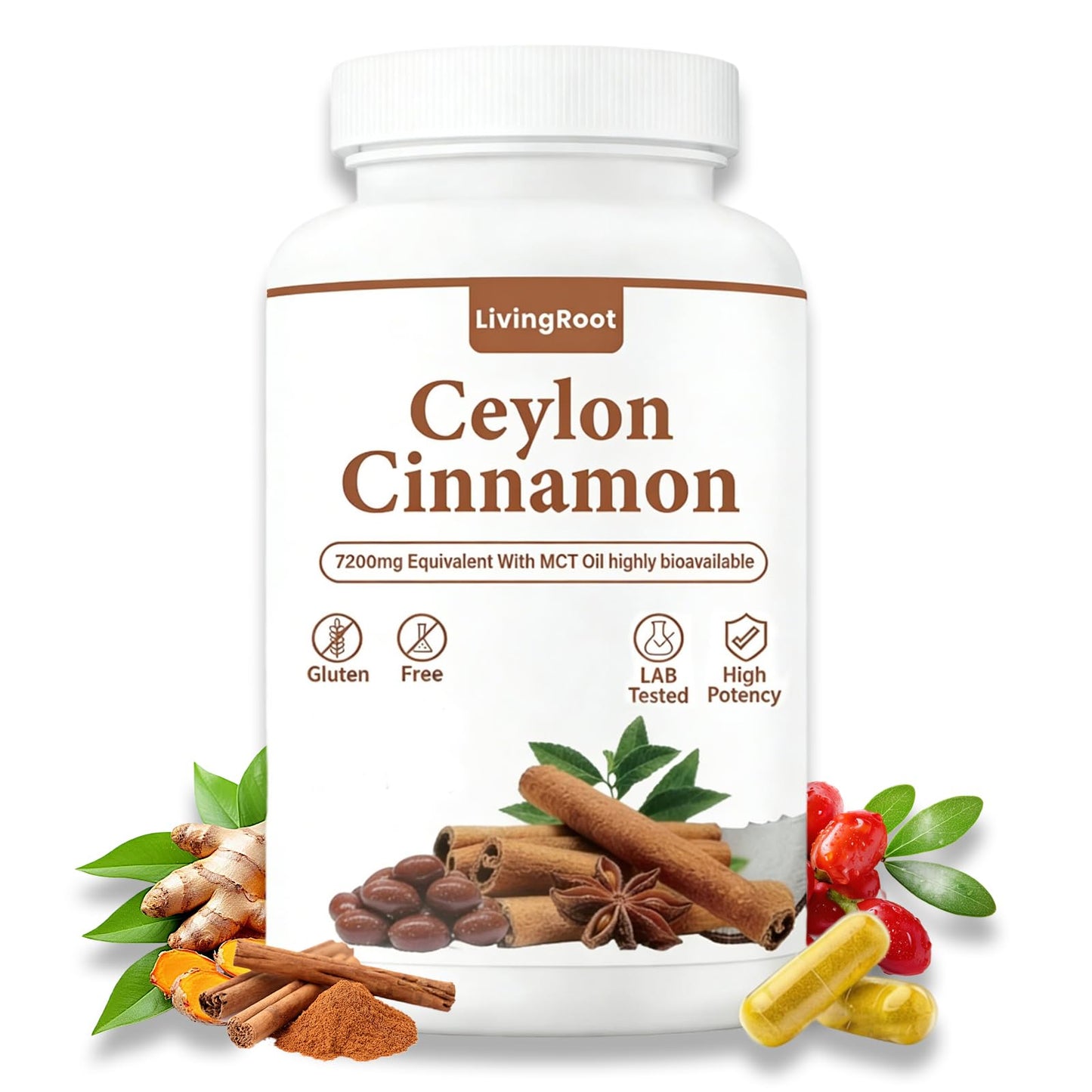 LivingRoot Ceylon Cinnamon with Berberine, Chromium & Turmeric Highly Bioavailable Herbal Extract Softgel 1 Count