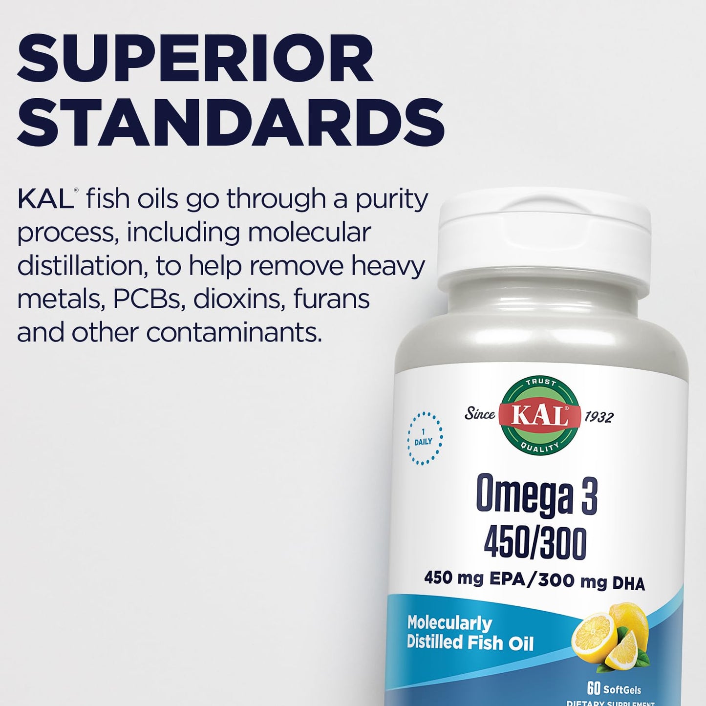KAL Omega-3 1280 mg Lemon Softgels, 60 Count