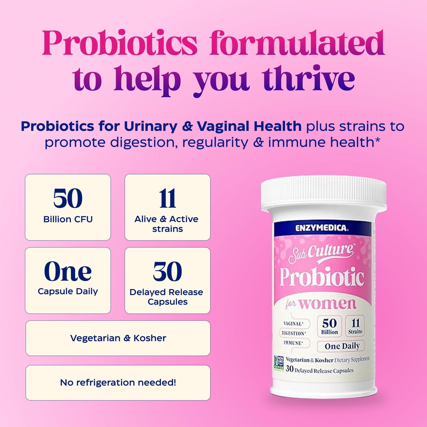 Enzymedica SubCulture Probiotic for Women 50 Billion CFU, 30 Capsules