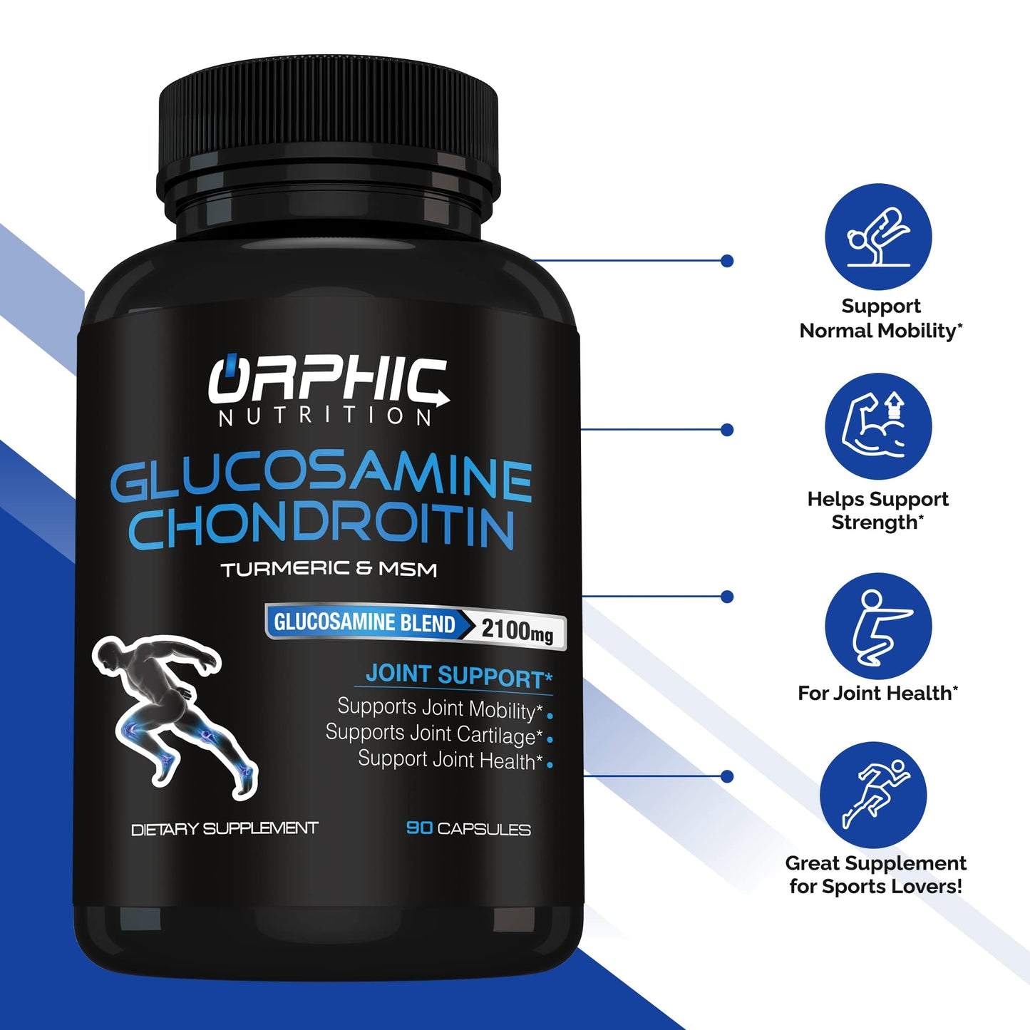 Orphic Nutrition Glucosamine Chondroitin MSM 2100mg Capsules, 90 Count