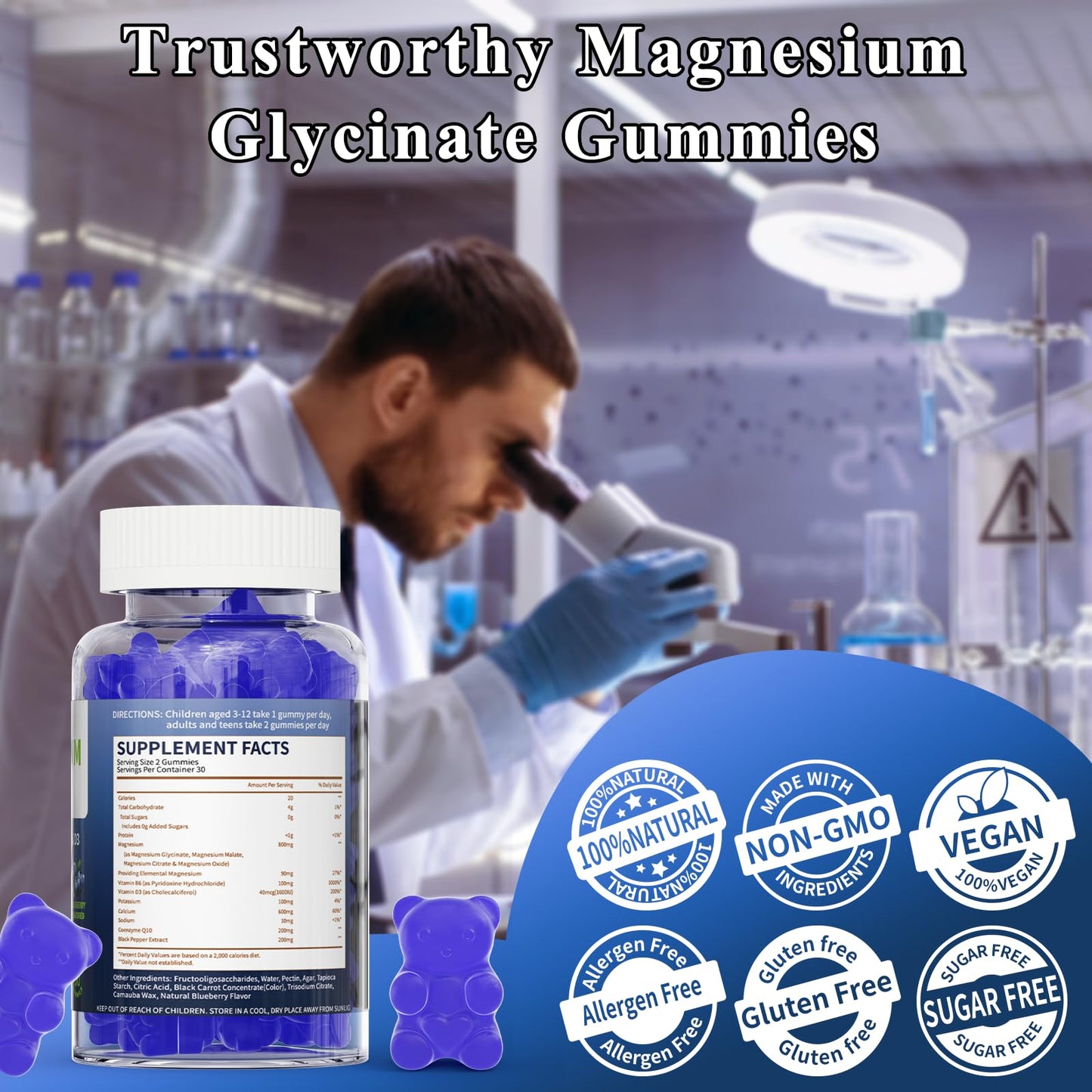 LETSCOL Magnesium Glycinate Gummies 60 Count