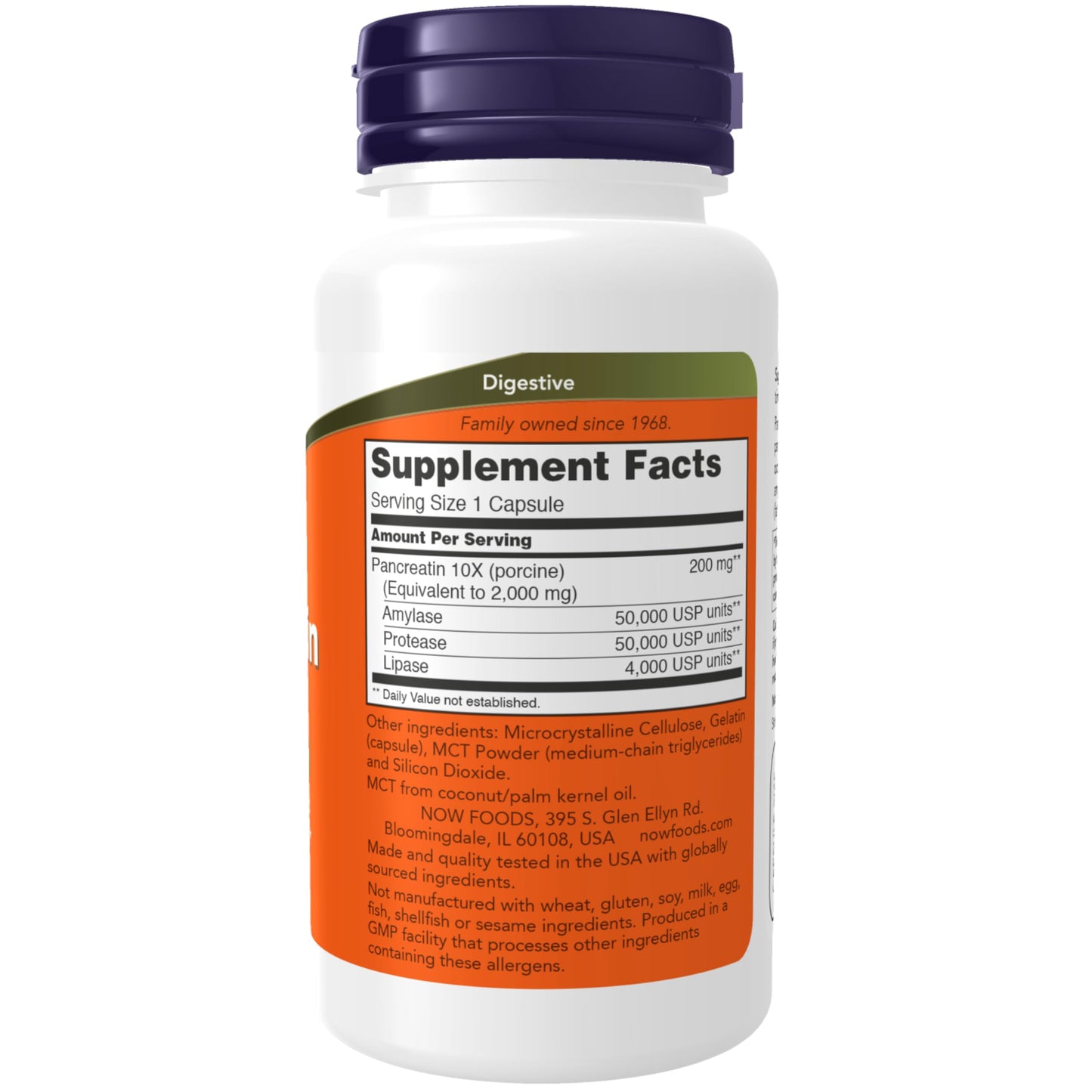 NOW Foods Pancreatin 10X 200 mg with Protease, Amylase, and Lipase Enzymes Capsules, 100 Count