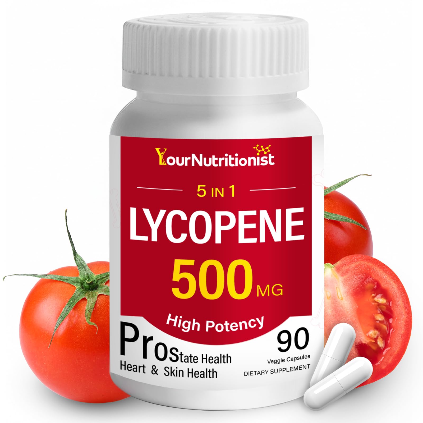 Your Nutritionist 5-in-1 Lycopene Supplement 500mg Prostate Support for Men 90 Capsules