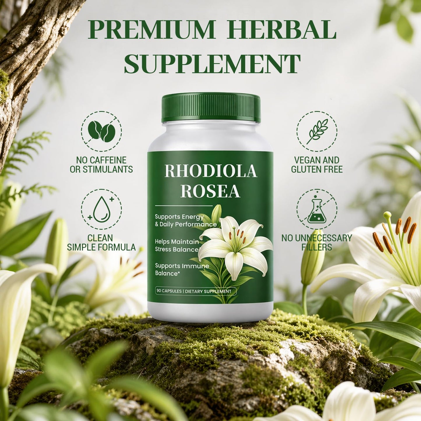 FIYY6VC Rhodiola Rosea Supplement Capsules, 90 Count