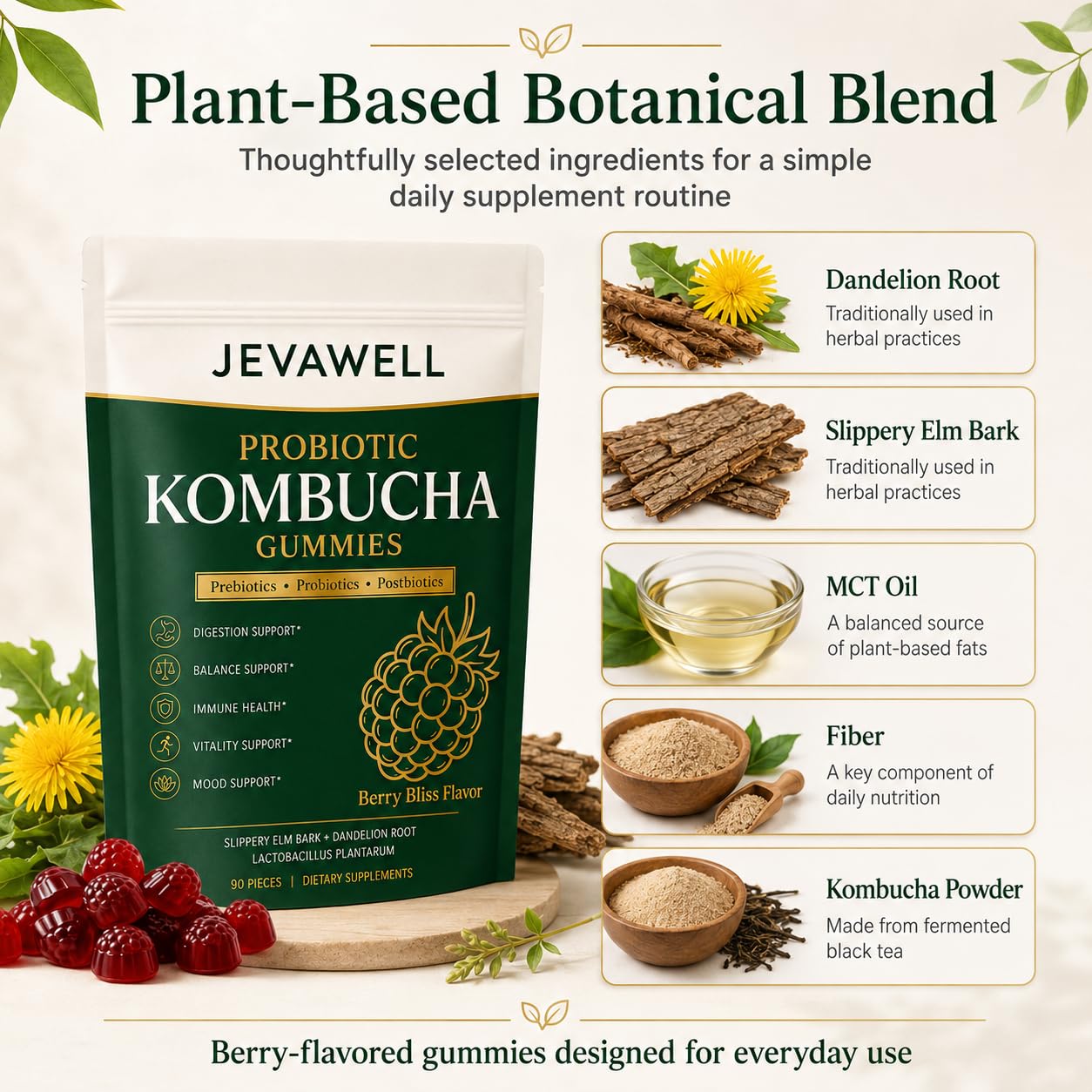 Pillow Daddy Jevawell Probiotic Kombucha Gummies, 90 Gummies