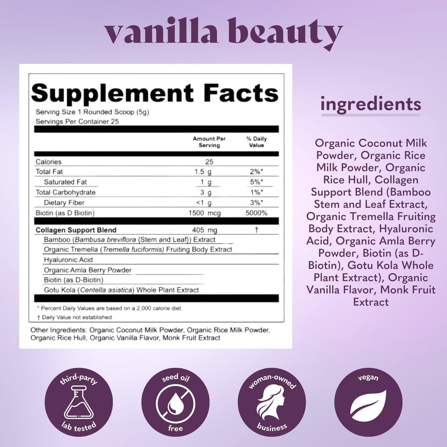 Copina Co. Vanilla Beauty Vegan Collagen Booster Creamer Powder, 4.4 oz