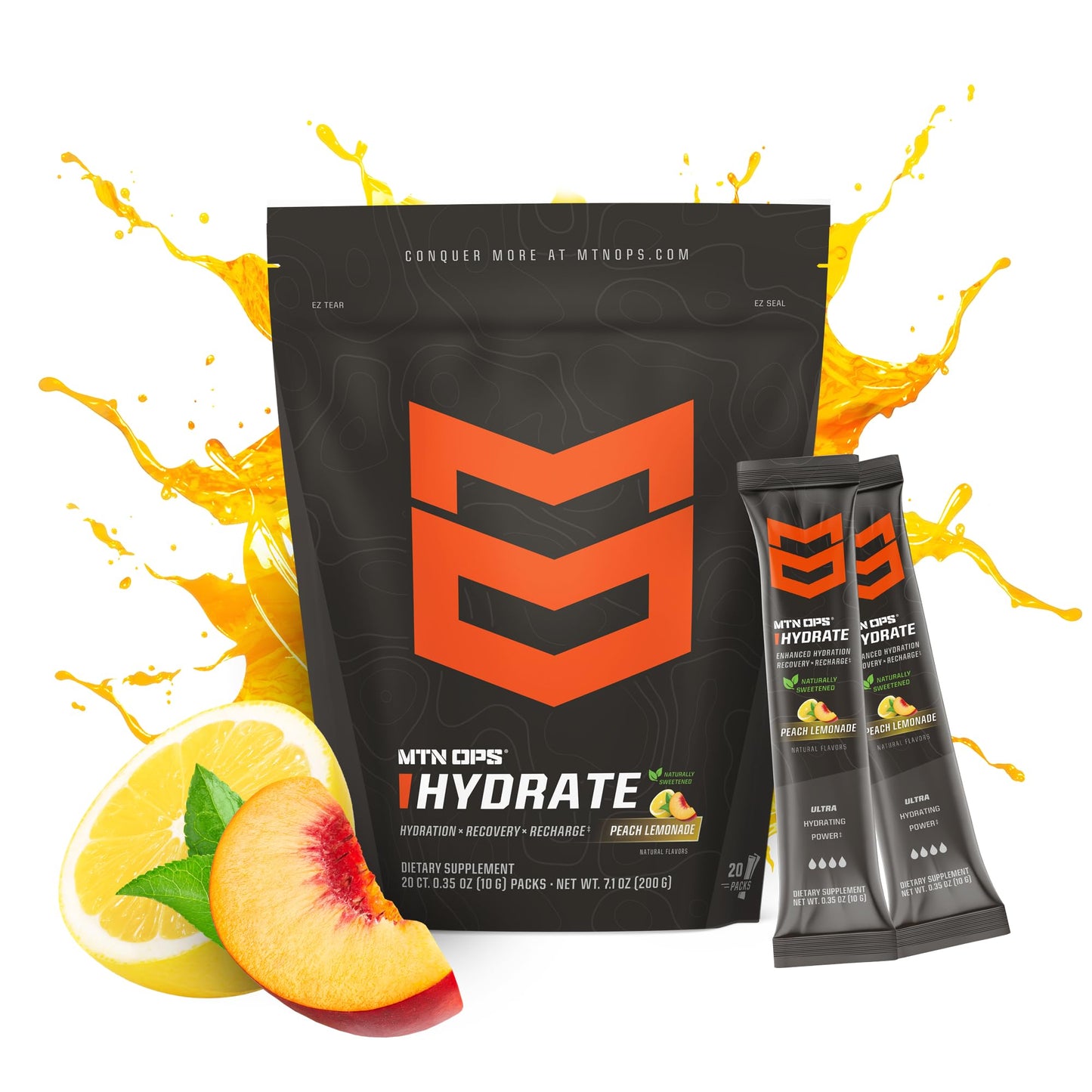 MTN OPS Hydrate Sugar Free Electrolyte Powder Peach Lemonade 5.6