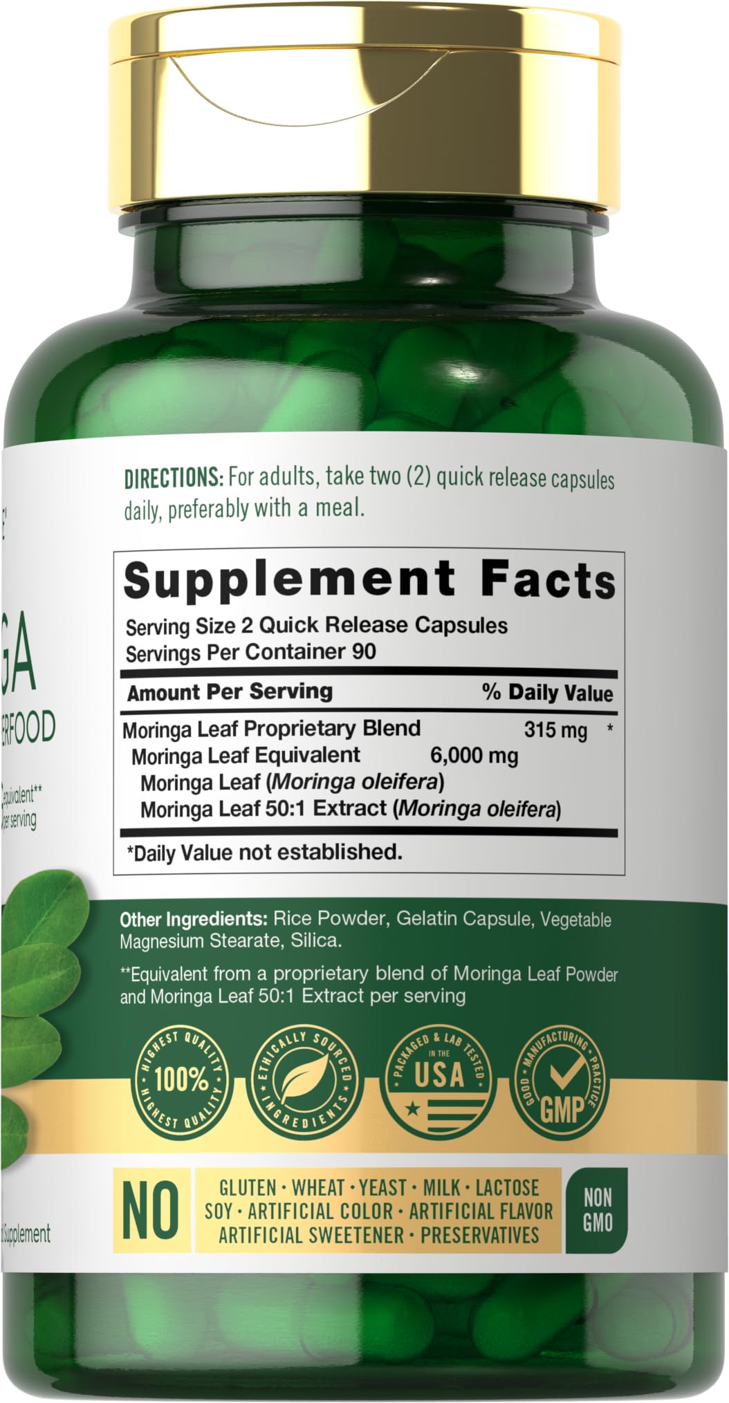 Carlyle Moringa Oleifera Supplement Capsules 180 Count