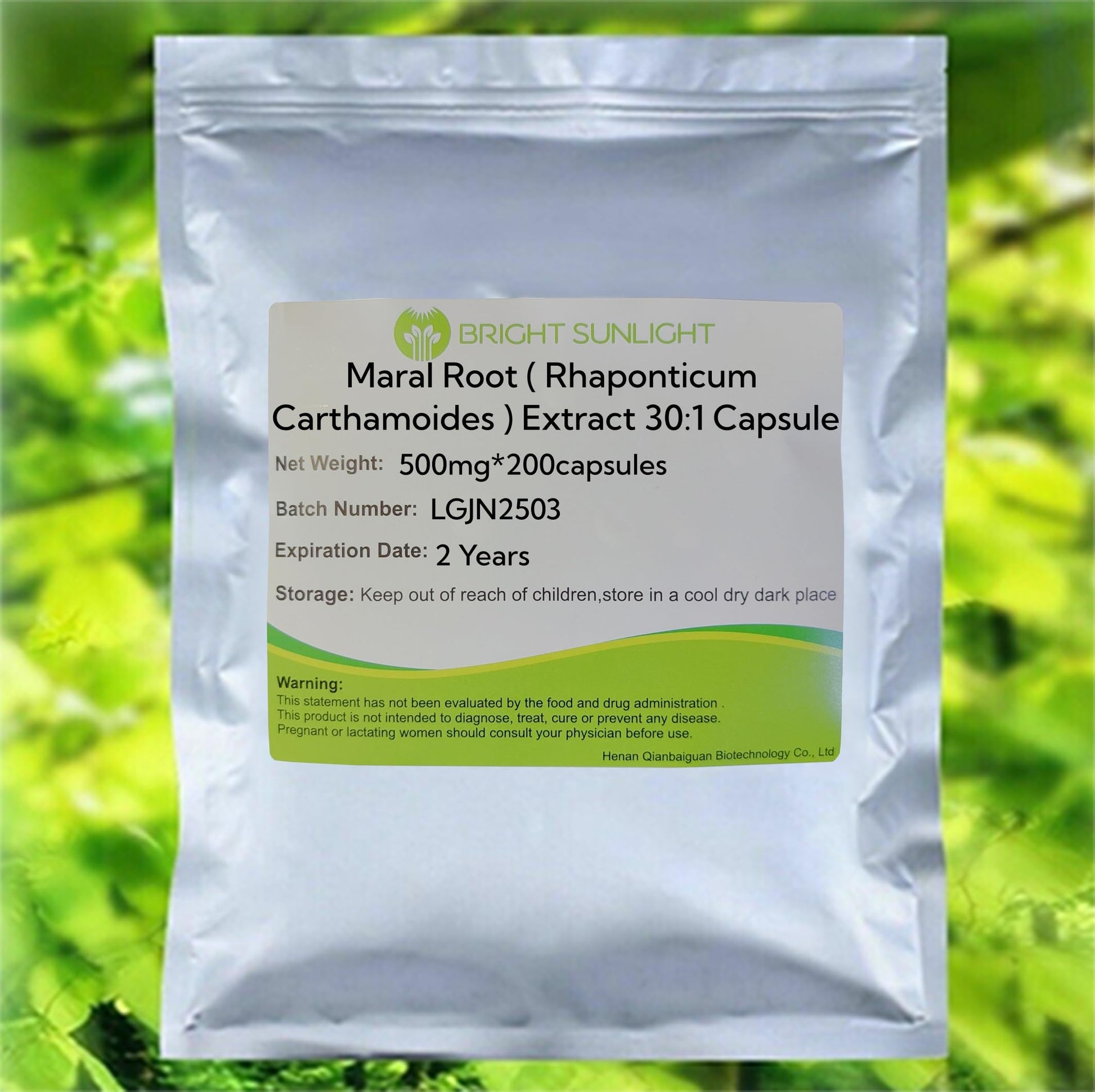 Bright sunlight Maral Root (Rhaponticum Carthamoides) Extract 30:1 500mg Capsule, 200 Capsules