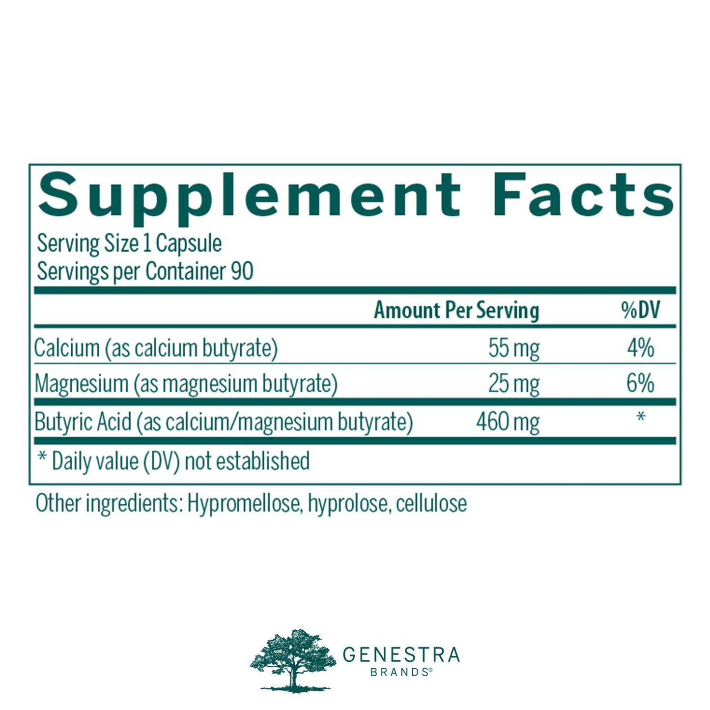 Genestra Brands Butyrate Complex Butyric Acid from Calcium/Magnesium Butyrate 90 Capsules