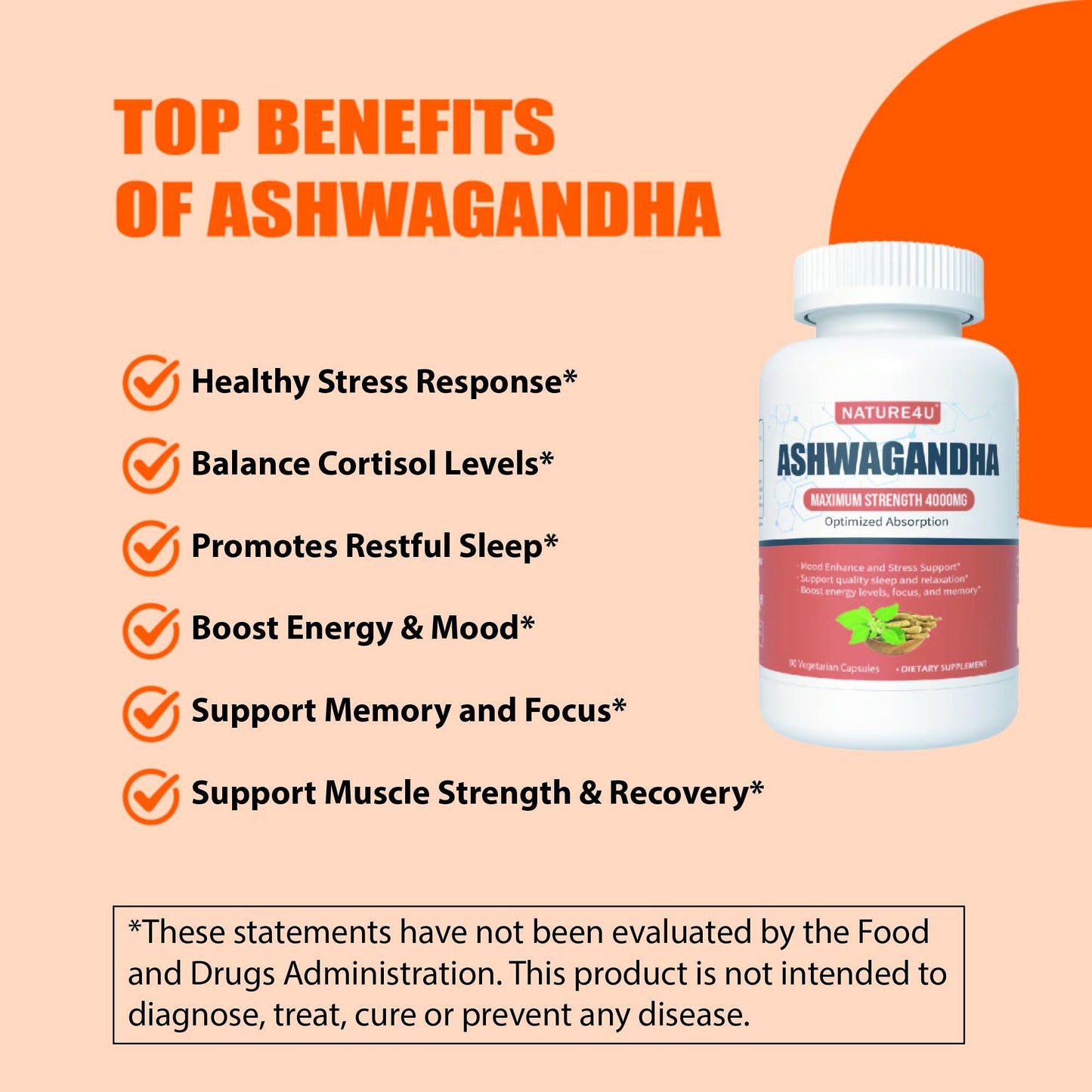 Nature4U Ashwagandha 4000mg Extra Strength Capsules 90 Count