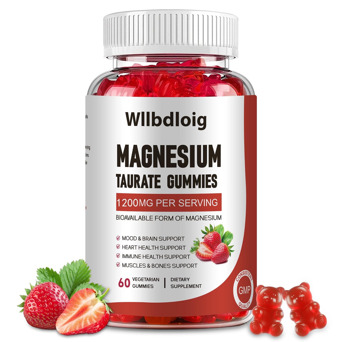 Wllbdloig Magnesium Taurate Gummies 1200mg Complex Magnesium High Absorption, 60 Count