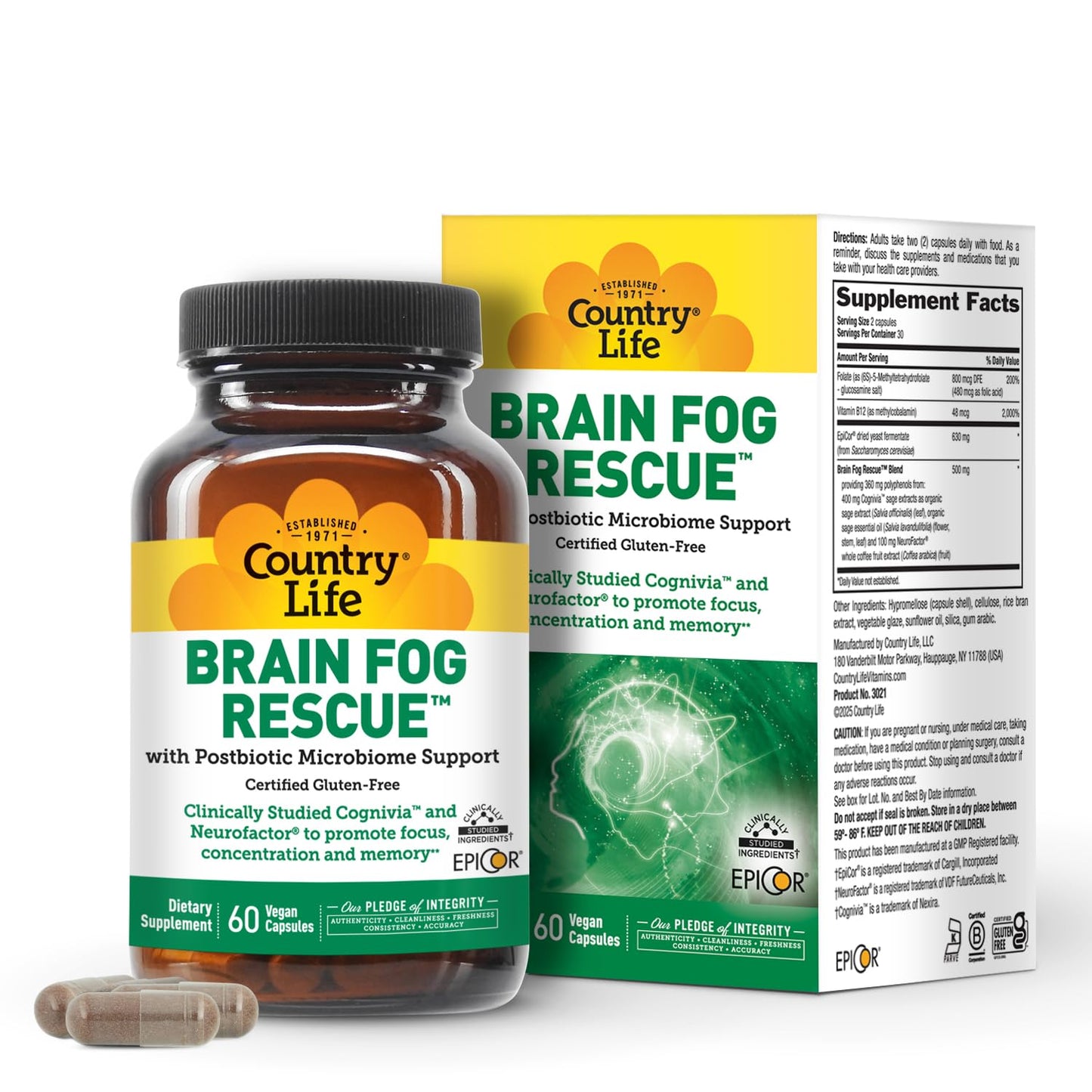 Country Life Brain Fog Rescue Cognitive Support Capsules 60