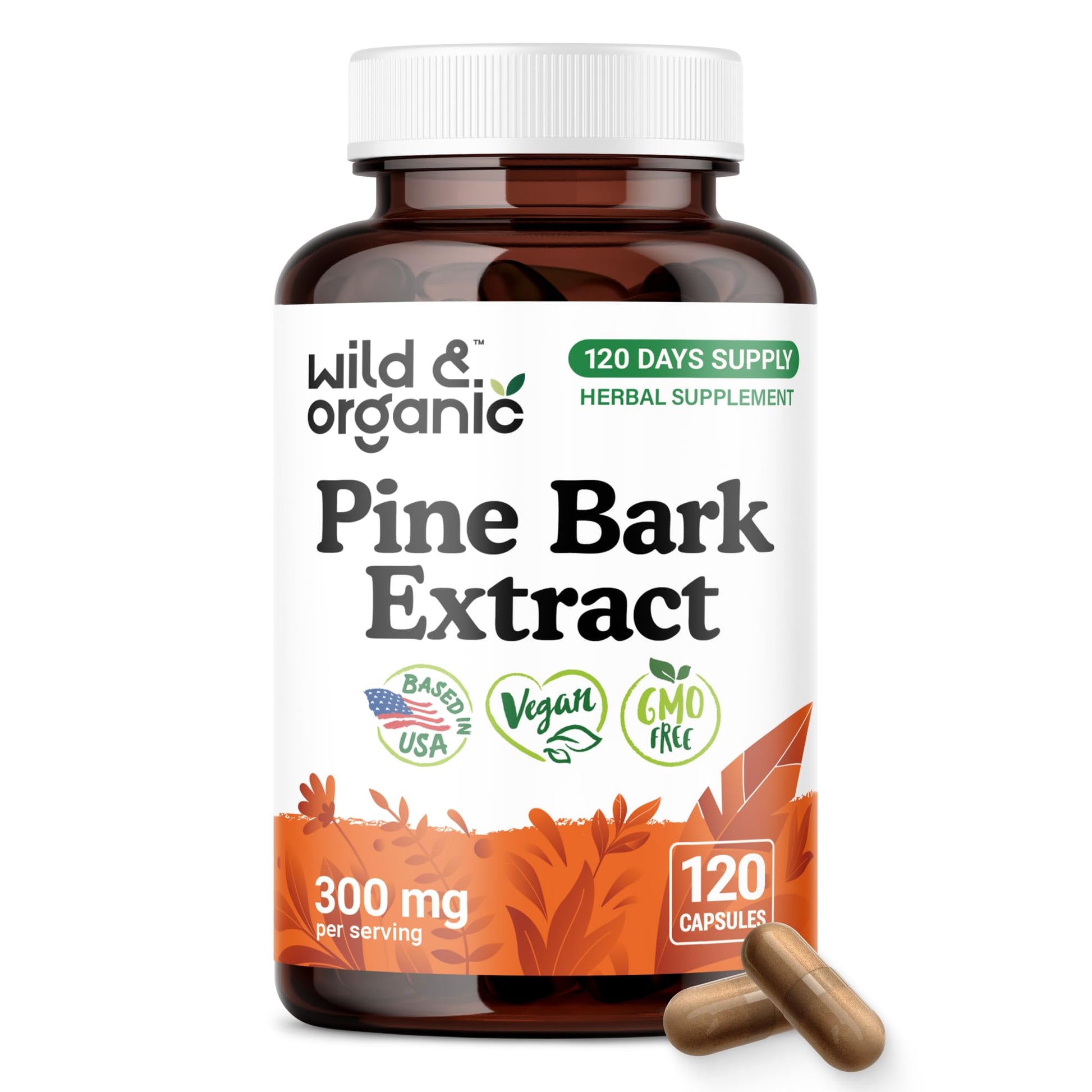 Wild & Organic Pine Bark Extract Capsules 300 mg, 120 Capsules