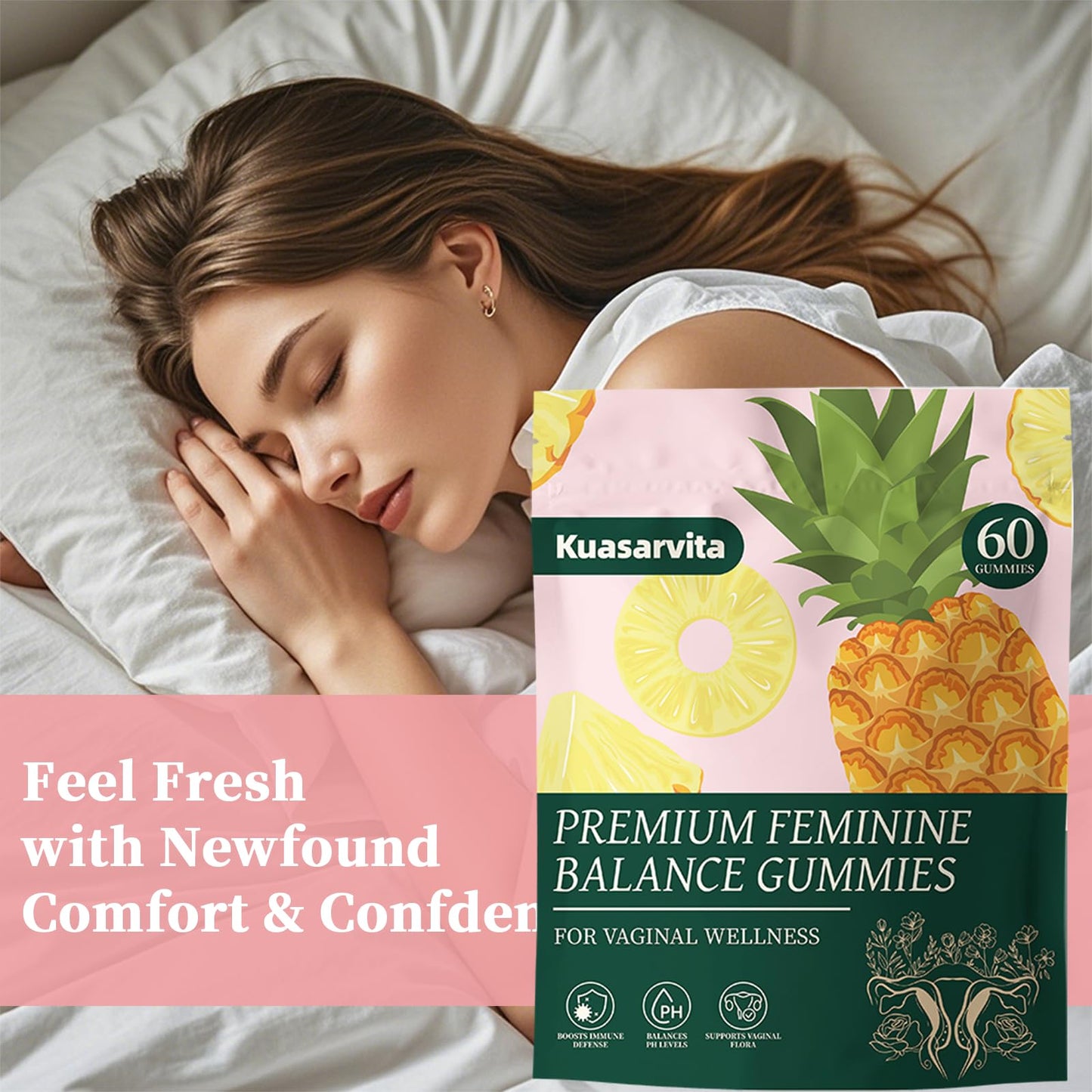 Kuasarvita Premium Feminine Balance Gummy Probiotics for Prenatal & Postnatal Women, 60 Count
