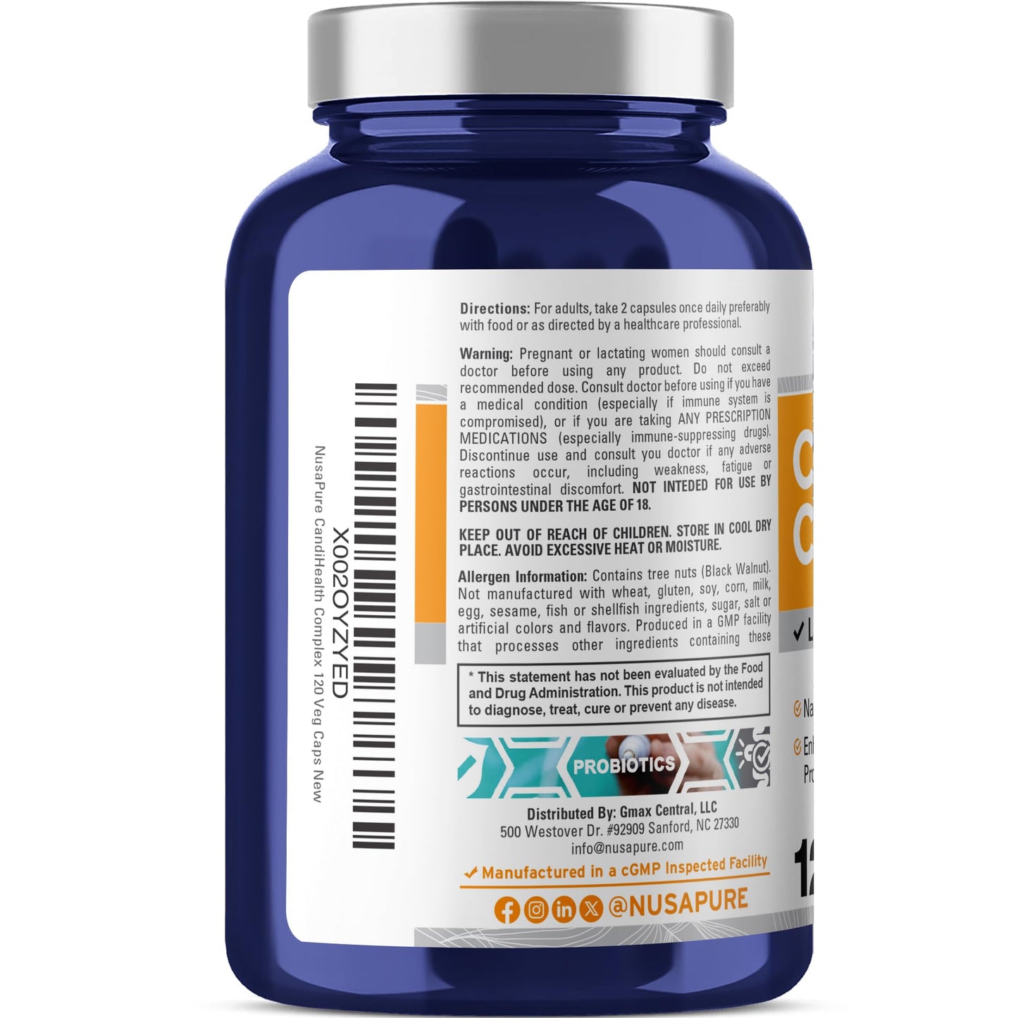 NusaPure CandiHealth Complex Capsules, 500 mg Oregano Leaf & 400 mg Caprylic Acid, 120 Veg Capsules