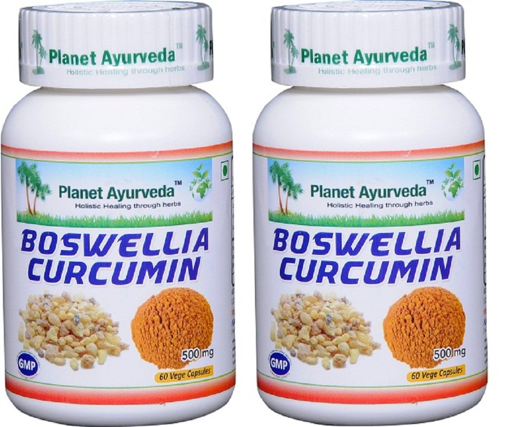 Planet Ayurveda Boswellia Curcumin 500mg Veg Capsules, 2 Bottles