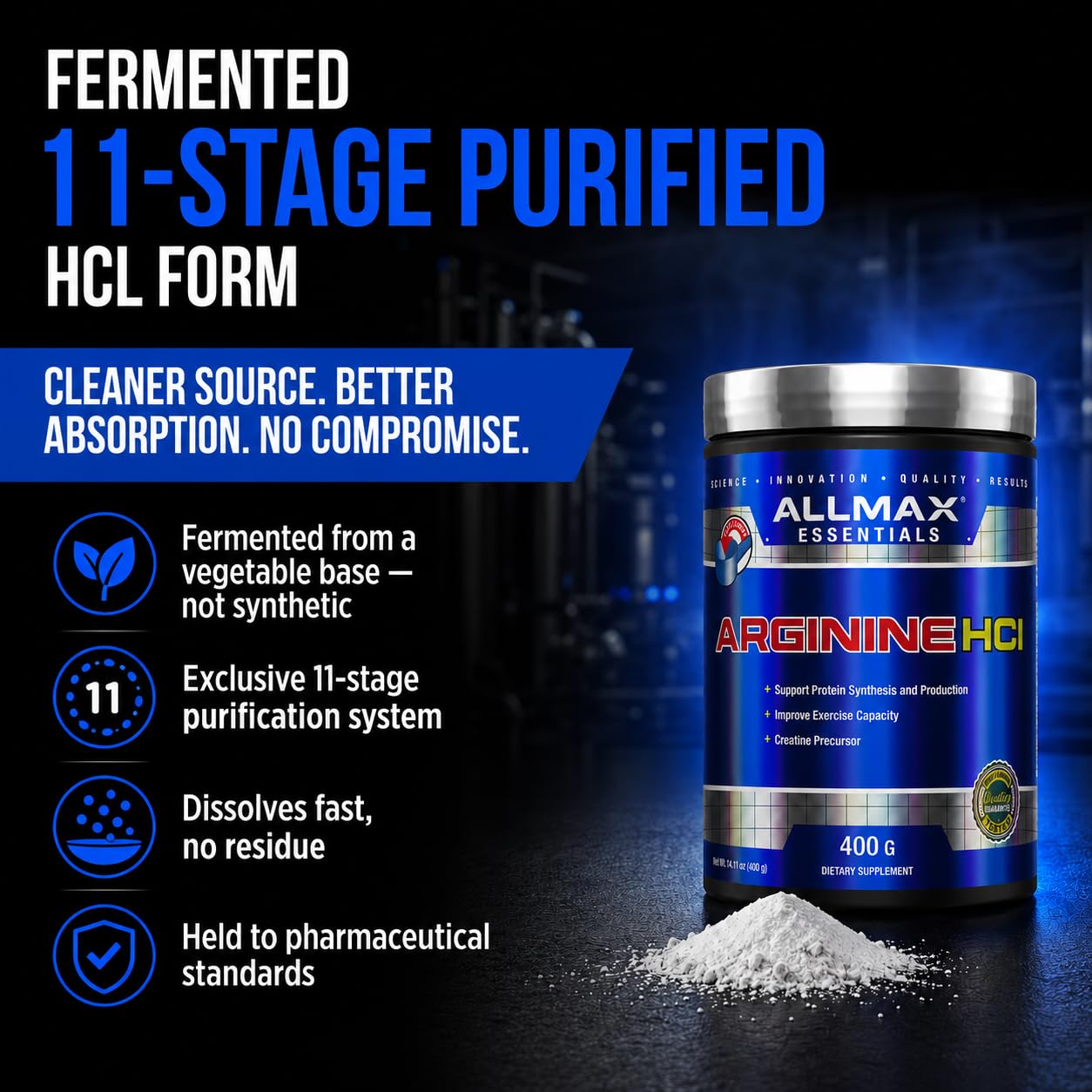 ALLMAX Arginine HCl Powder 14.11 Ounce