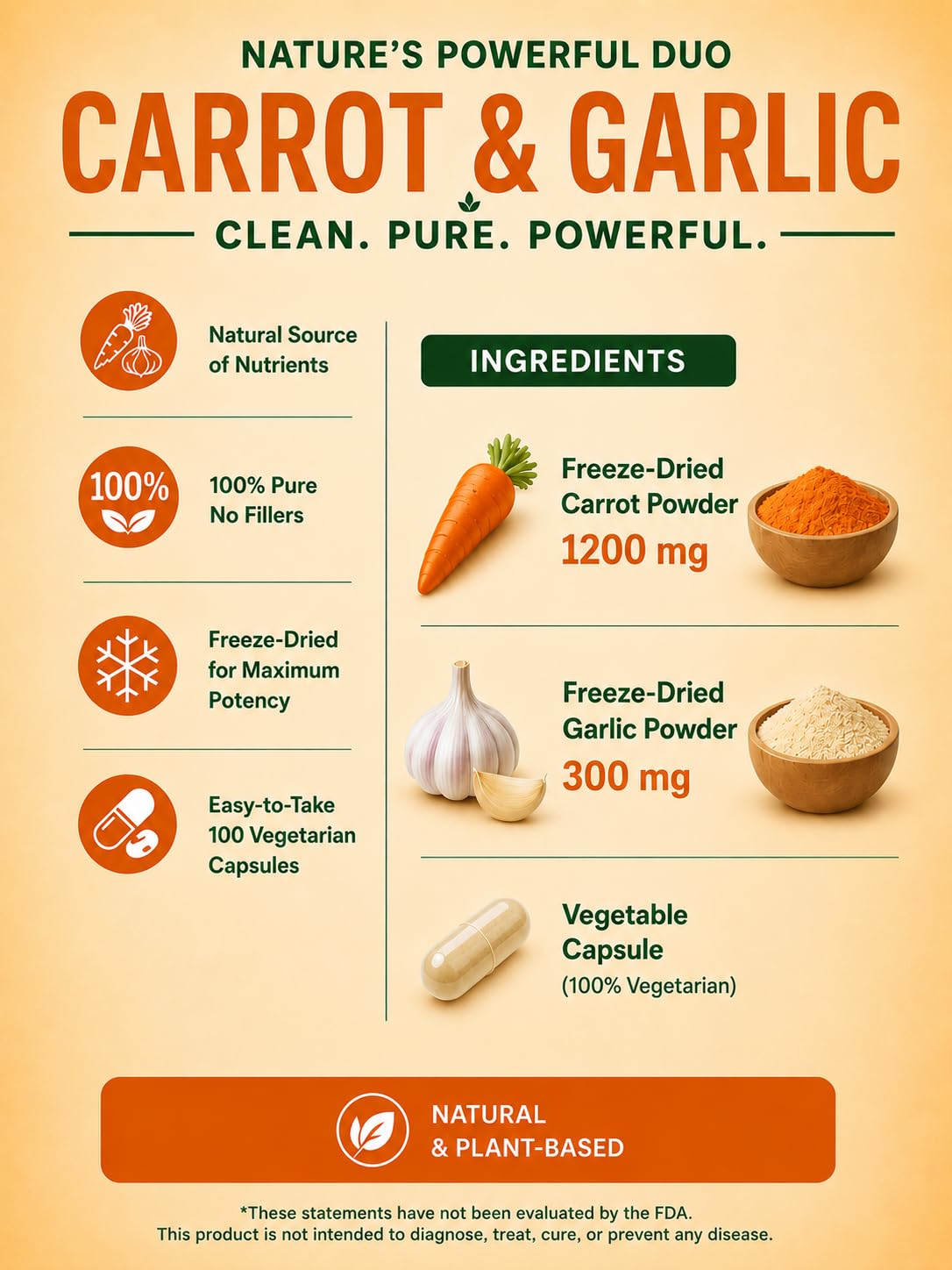 Seagate Carrot and Garlic 500mg Capsules, 100 Count