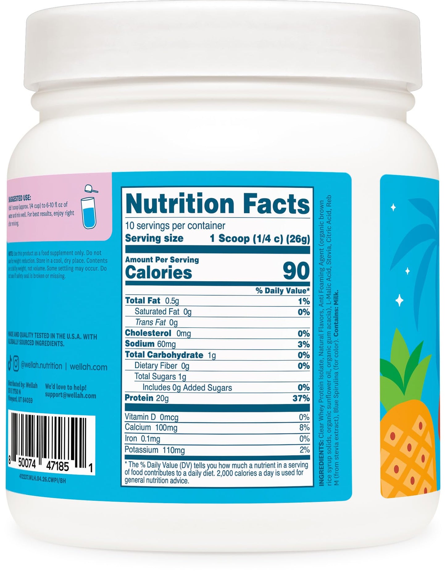 Wellah Clear Whey Protein Isolate Powder 9.2 Ounce