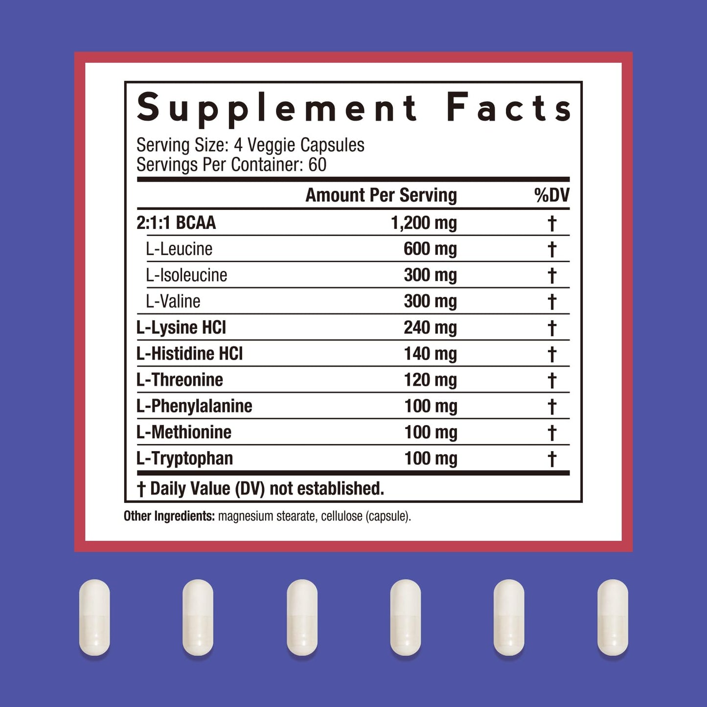 Doctor's Recipes Essential Amino Acids Supplement, All 9 Essential Amino Acids (EAA), BCAA 2:1:1, 240 Capsules