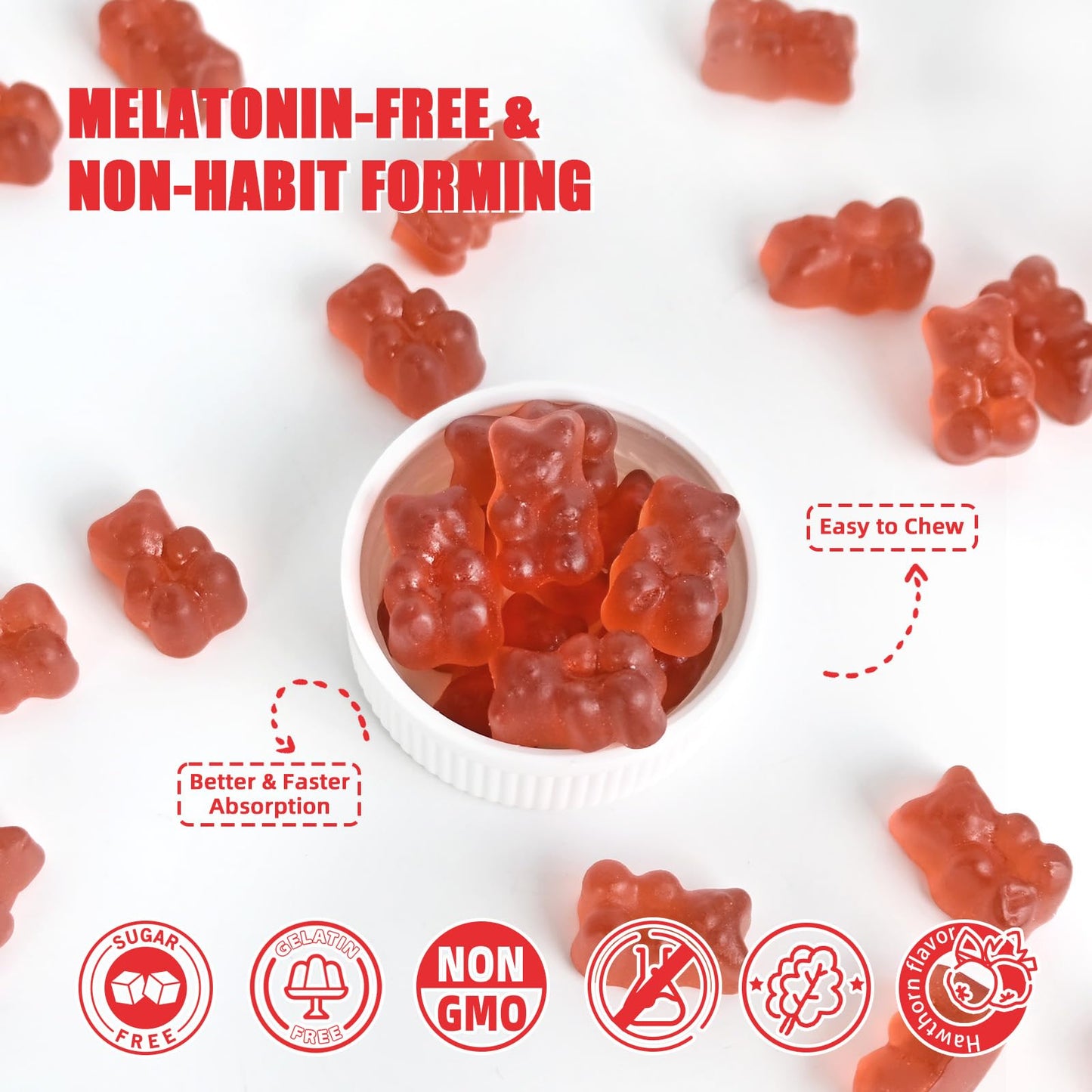 Wellcatcher Butyrate Gummies Gut Health Supplement with Probiotic & Prebiotic Fiber, Sugar Free, Vegan Hawthorn Flavor, 60 Gummies