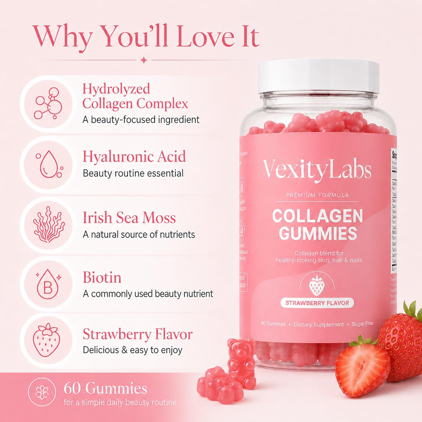 QUZOYU Vexity Labs Collagen Gummies 60 Count