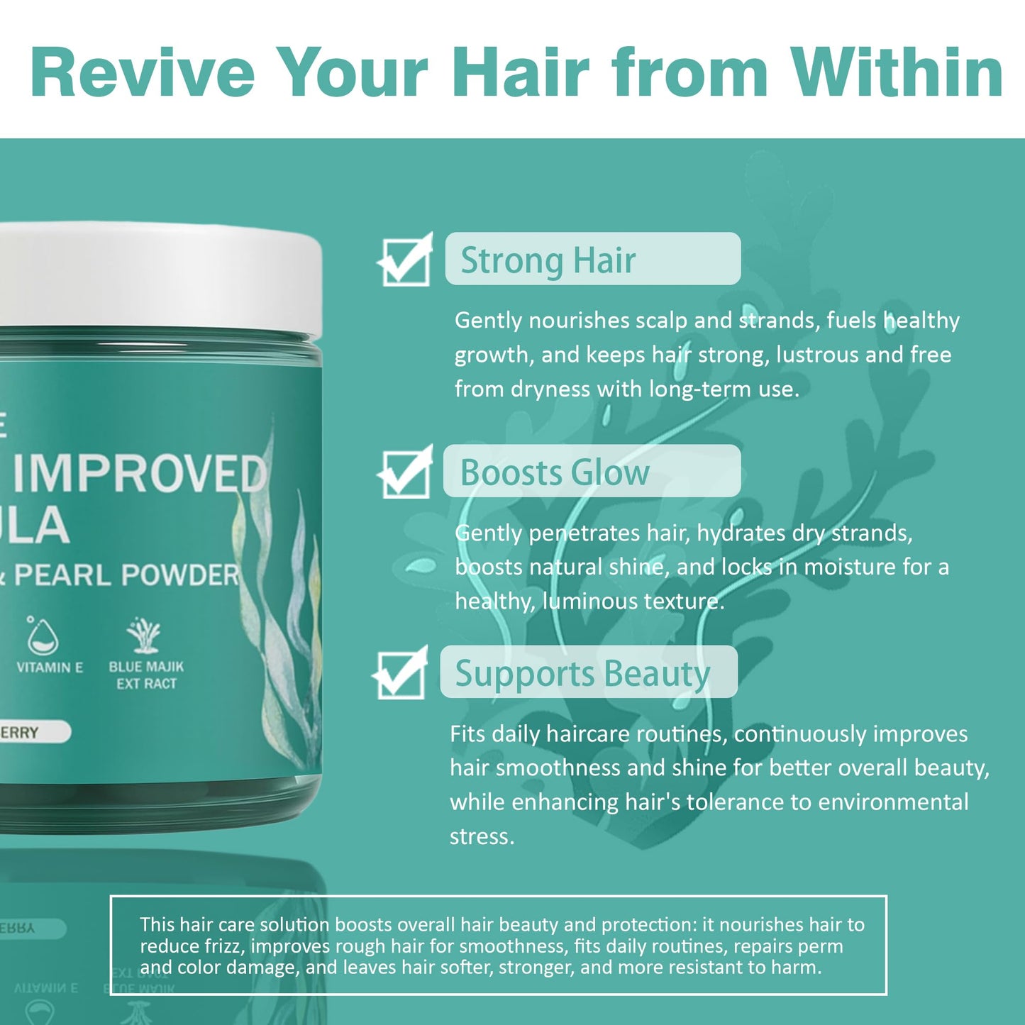 balmbare Revive Hair Gummies Sea Moss with Hair, Skin & Nails Vitamins, Pearl Powder, Vitamin E, Aloe Vera, Liposomal Vitamin C, 30 Count